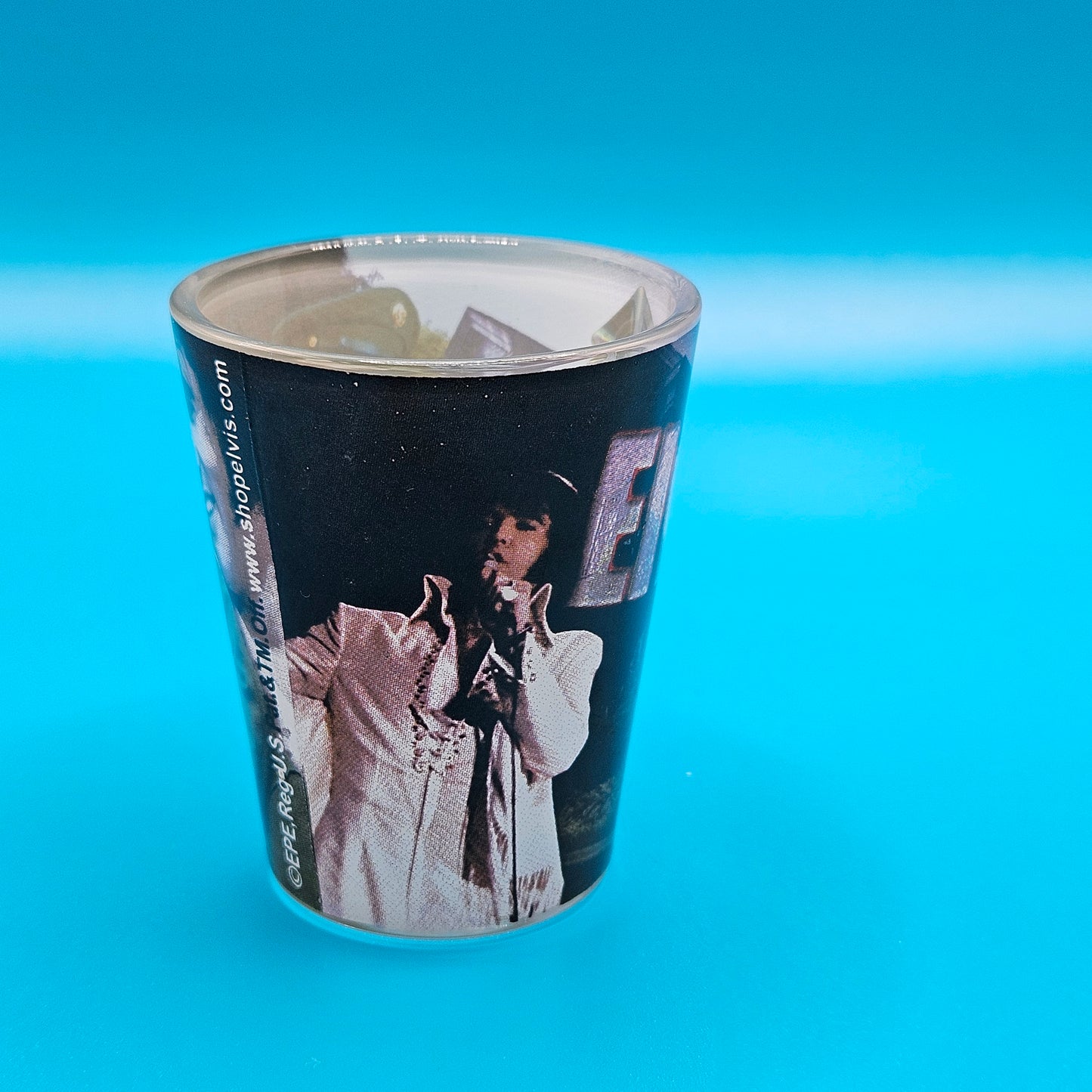 Elvis shot glass, short, photo collage