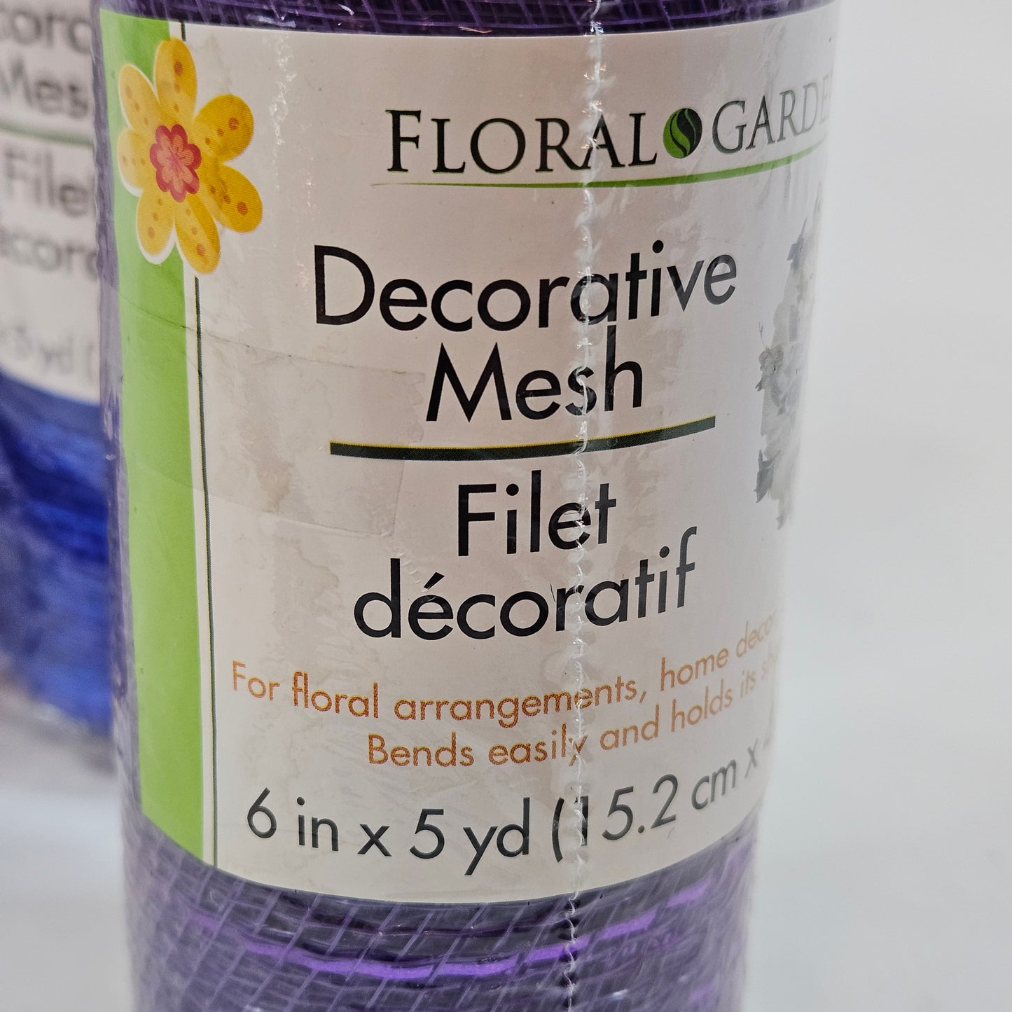 Floral Garden decorative mesh 6 inch ribbon, 2 royal blue, 1 purple