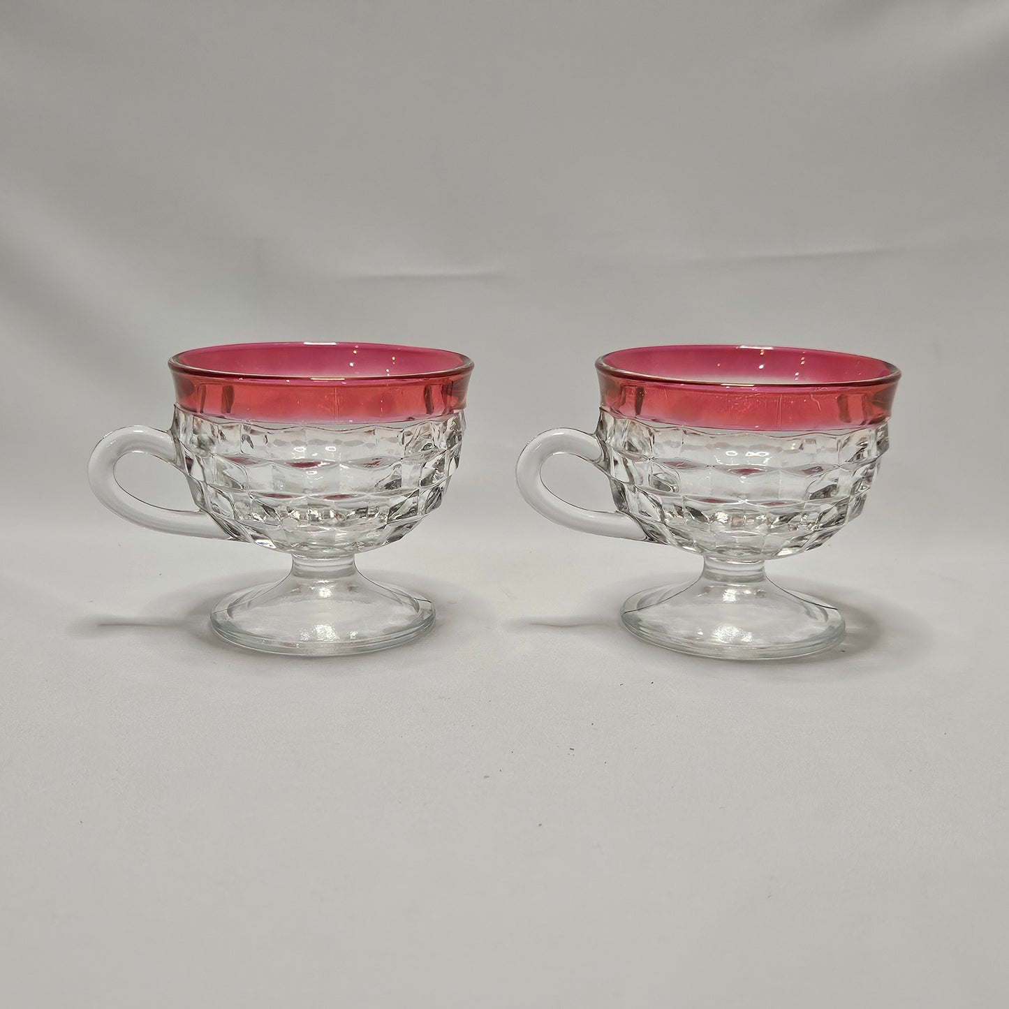 Vintage Indiana Ruby Red Diamond Point Footed Punch Cups, 2 cups