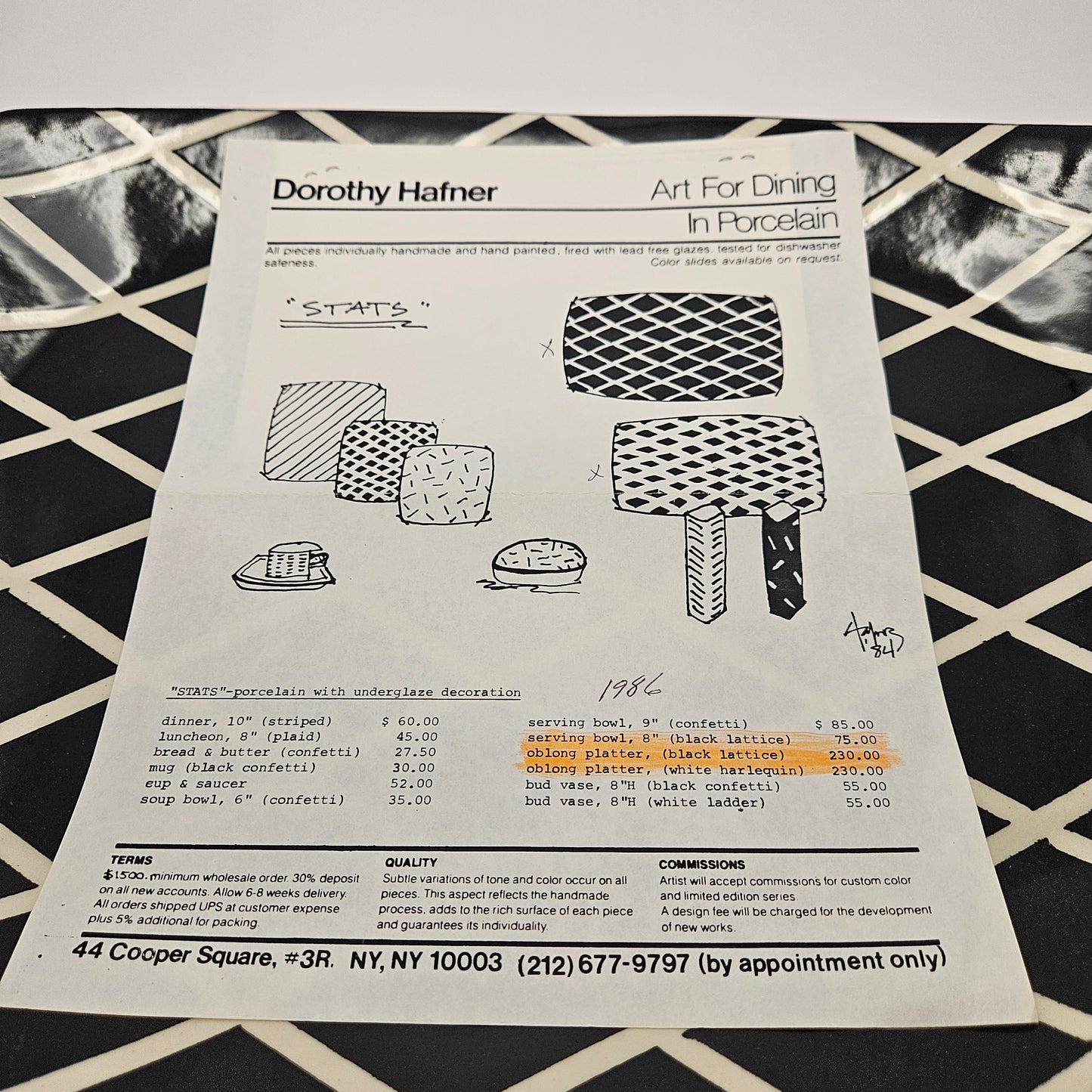 RARE Vintage Dorothy Hafner STATS 17" Platter, 1984, Black Lattice pattern