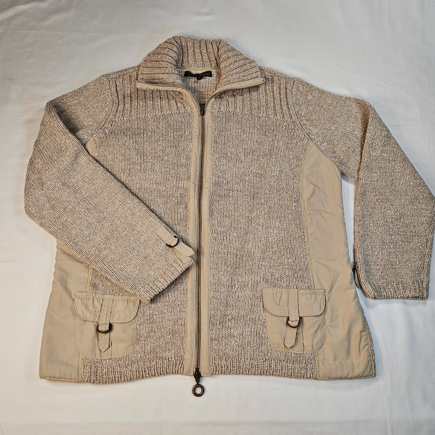 Pierri New York beige-gold zip front cardigan sweater