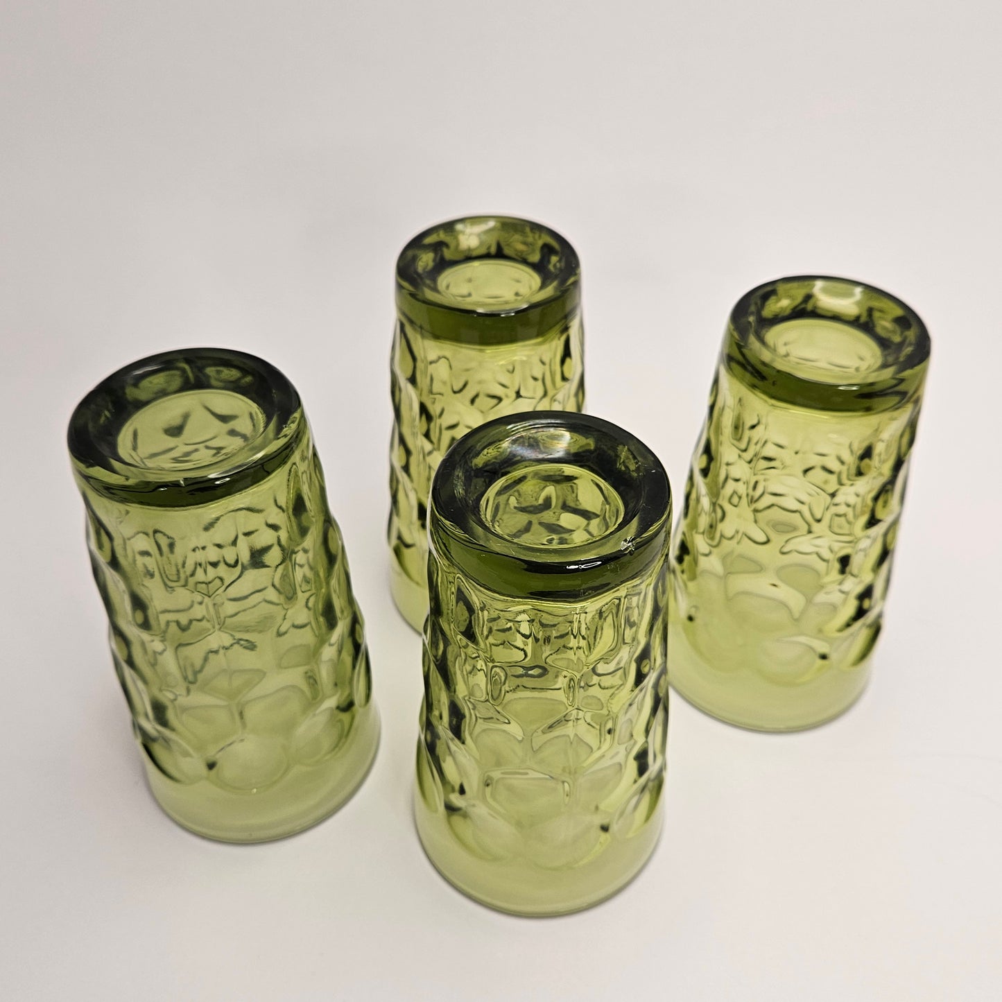 Indiana Glass Kings Crown Thumbprint Green Vintage Drinking Glasses Set of 4