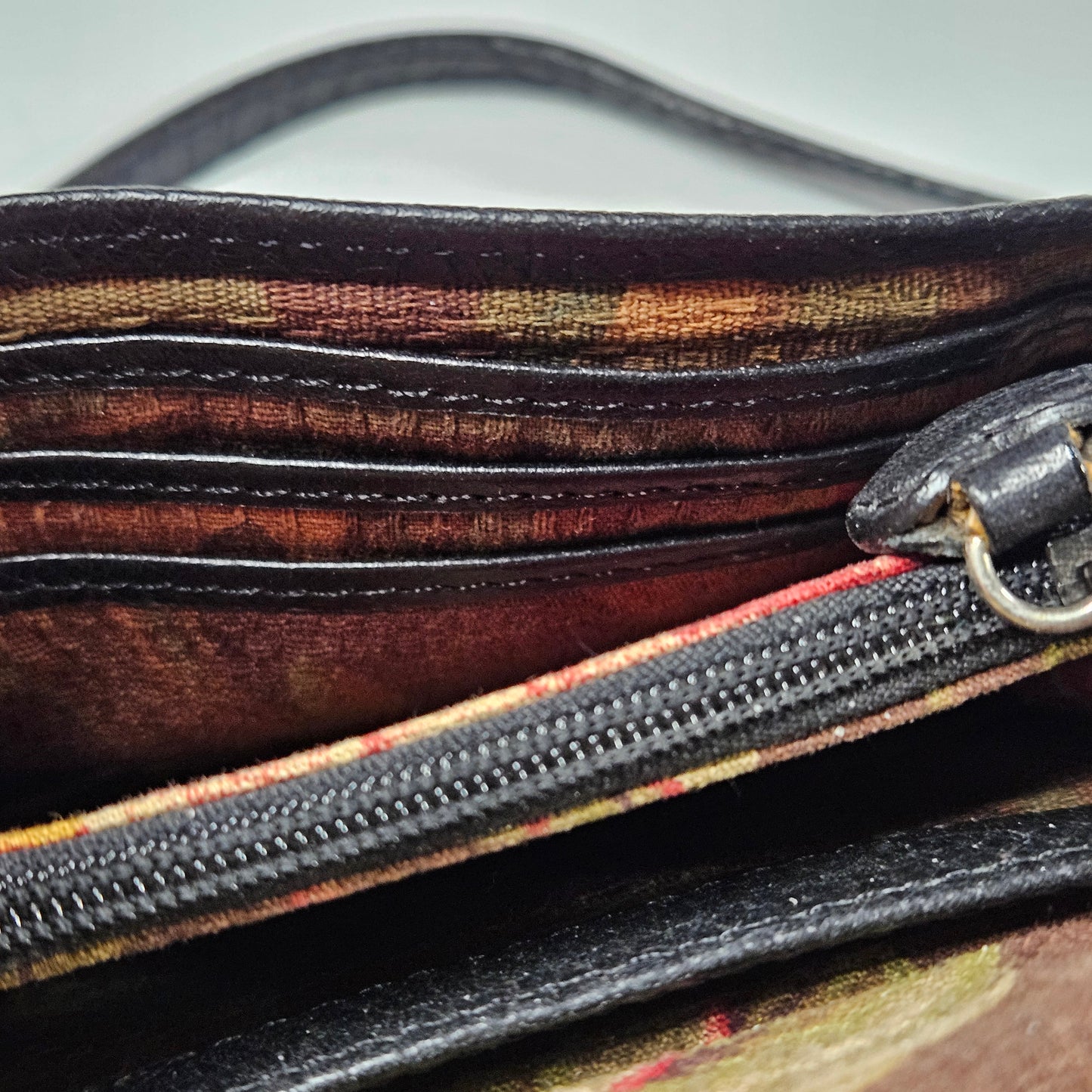 Vintage Brighton crossbody bag, pebbled leather with floral interior