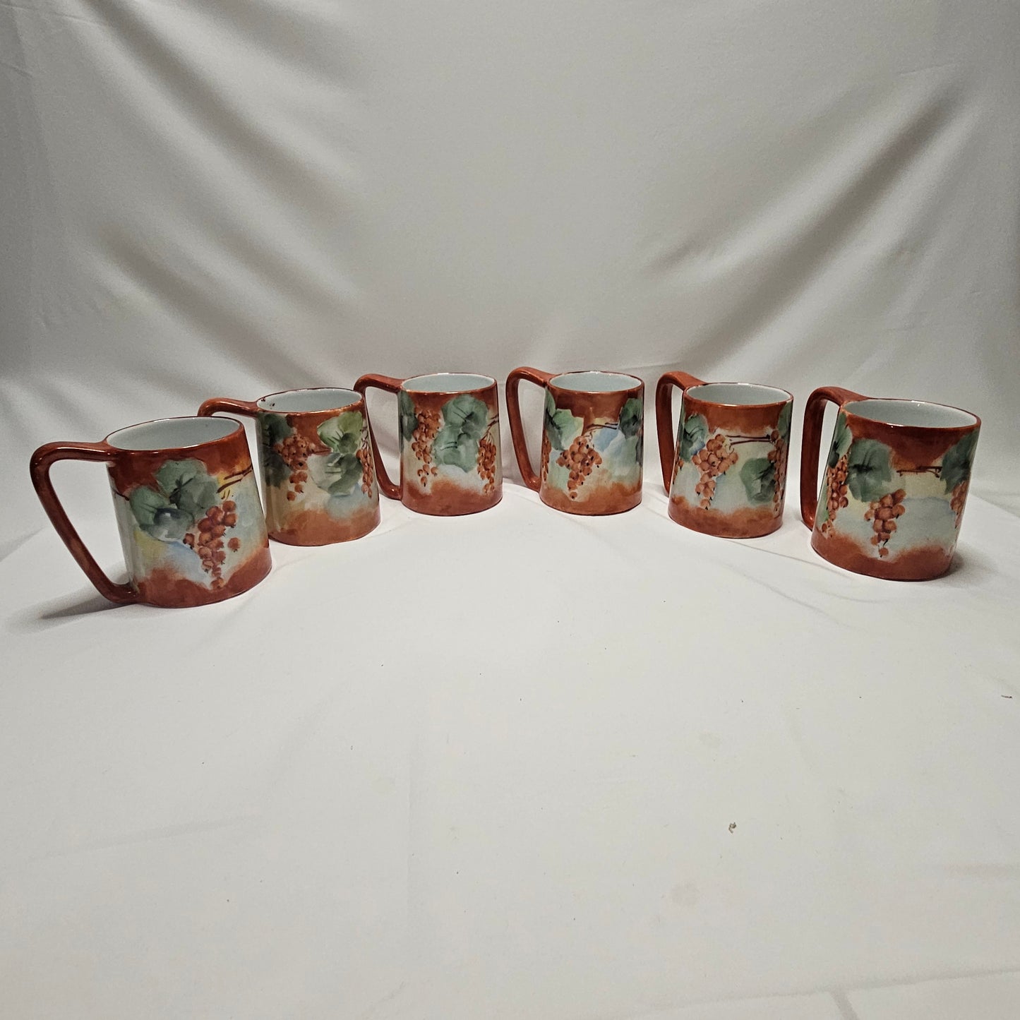 Vintage Imperial PSL Austria handpainted dark orange floral coffee mugs, set of 6