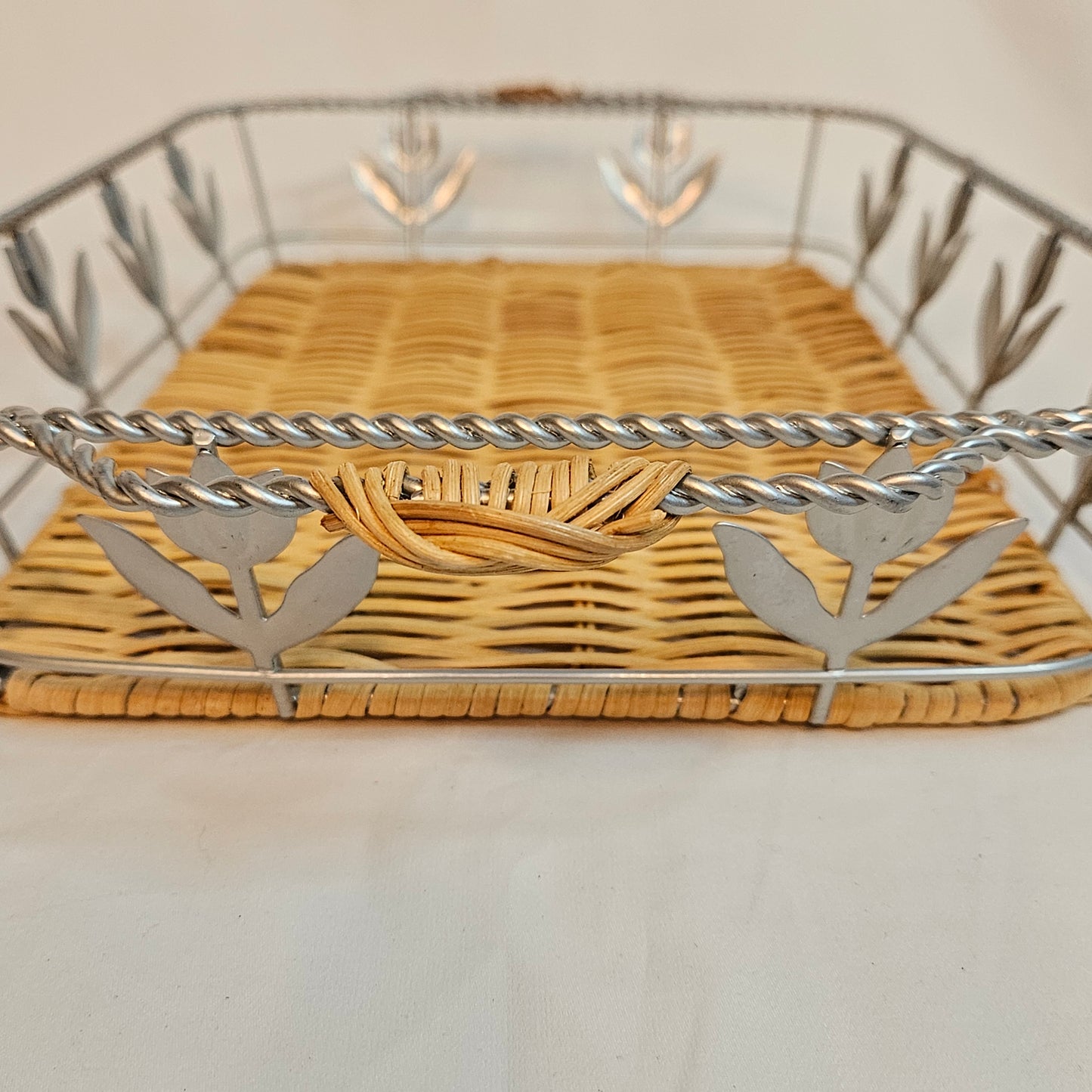 Vintage wicker and aluminum serving basket