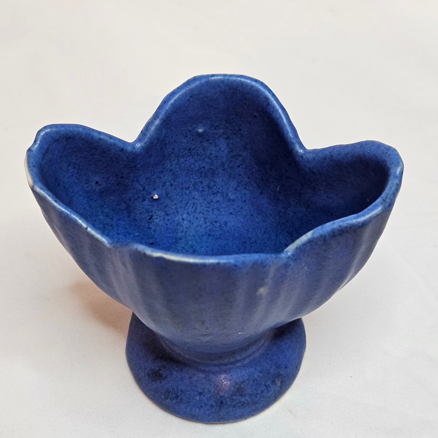 Vintage Niolak scalloped small vase, 3 inches, Ozark Blue, 1940s