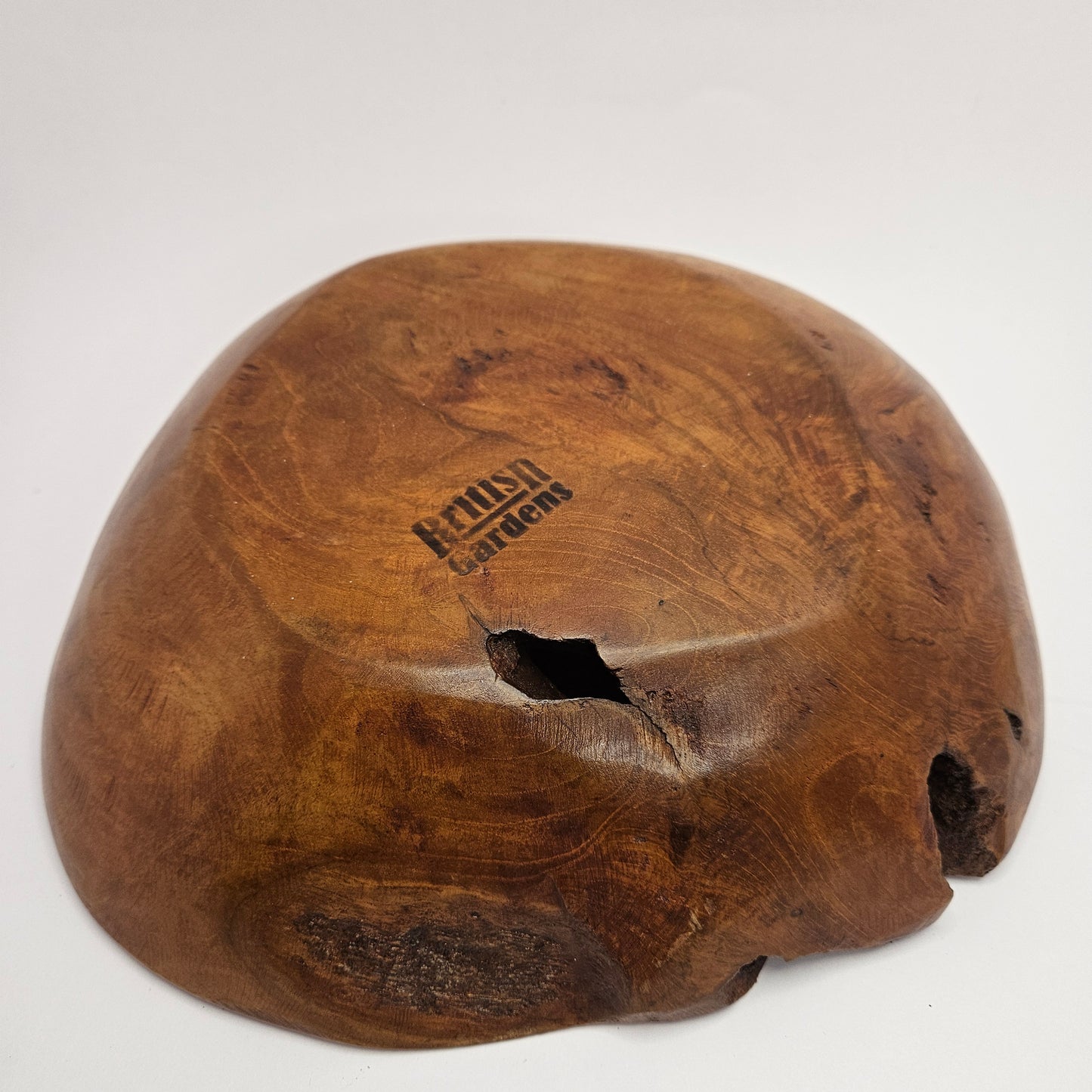 Vintage British Gardens teak decorative bowl, 10 x 11 x 3 inch