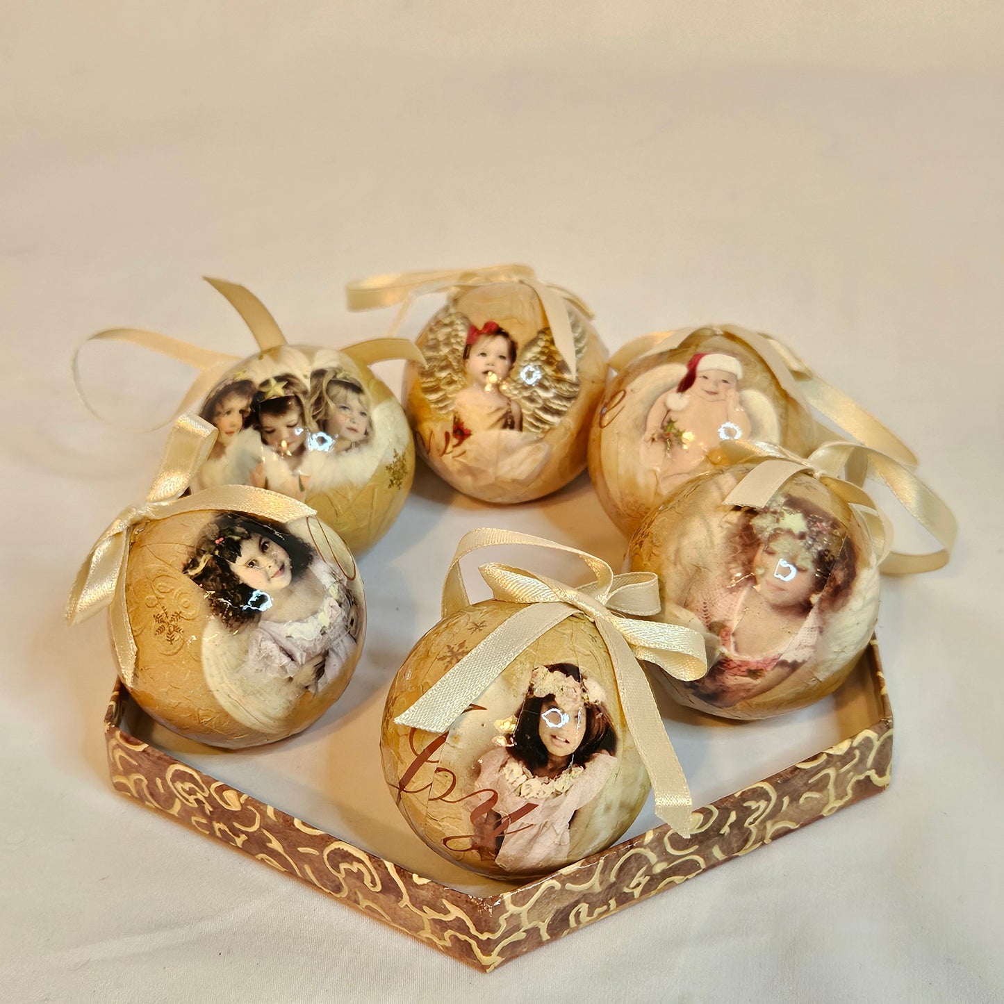 Vintage Kathleen Francour Ornaments, set of 6 ornaments in original box