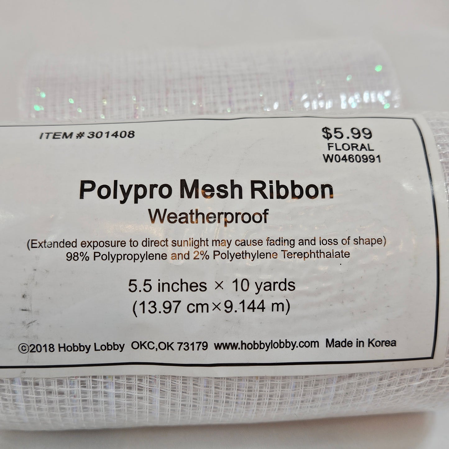 Lot of Polypro Mesh ribbon, Hobby Lobby, 4 rolls, White/Purple, 5.5 inch