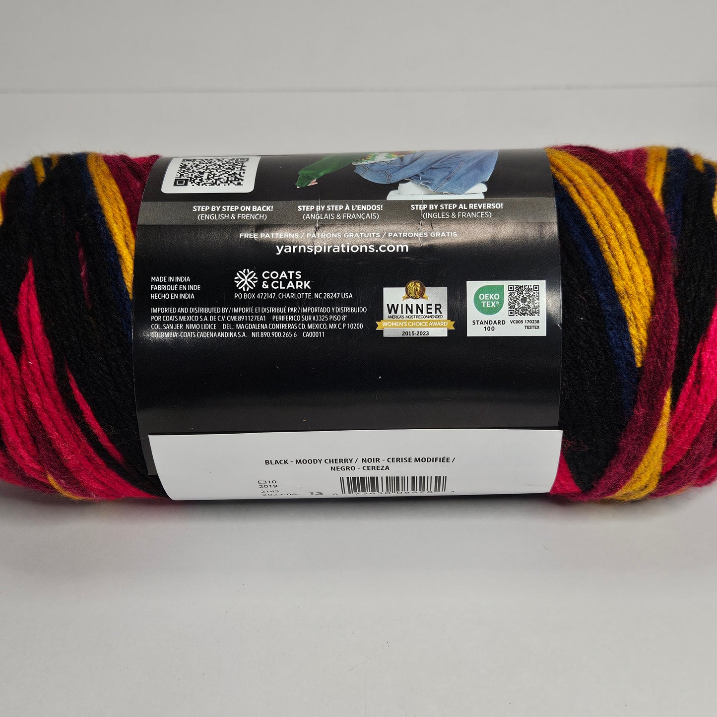 Red Heart Granny Square Yarn in Black-Moody Cherry