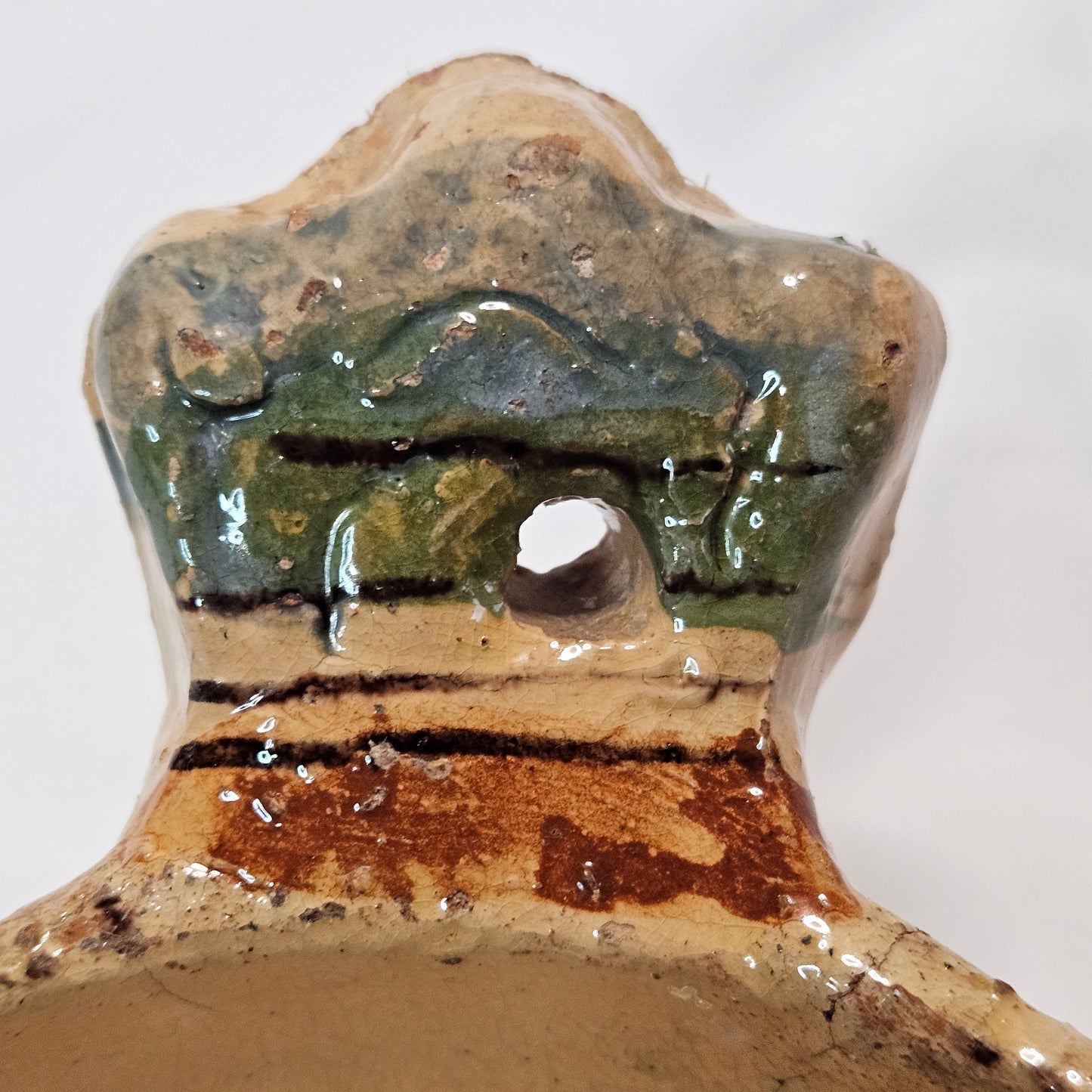 Vintage Mexican primitive clay bowl with handle