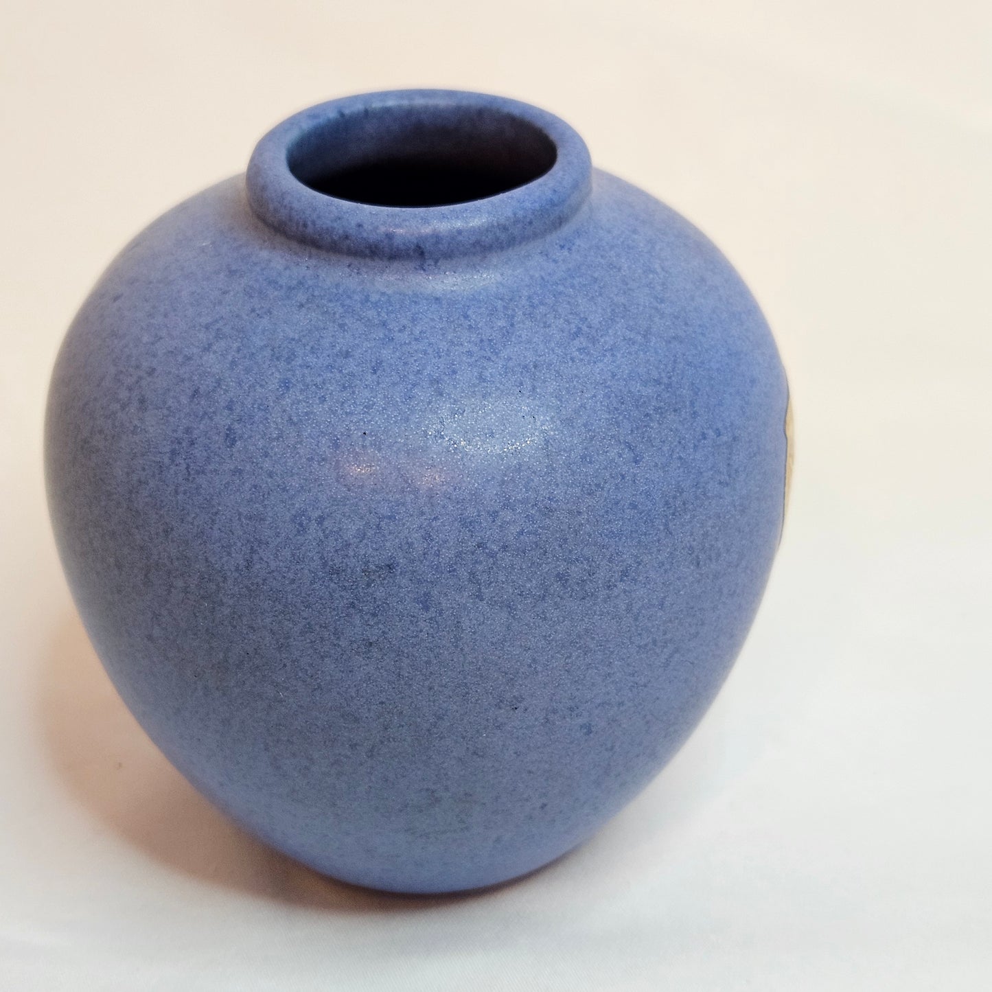 Vintage Niloak Pottery small round vase, Ozark Blue, late 1930s