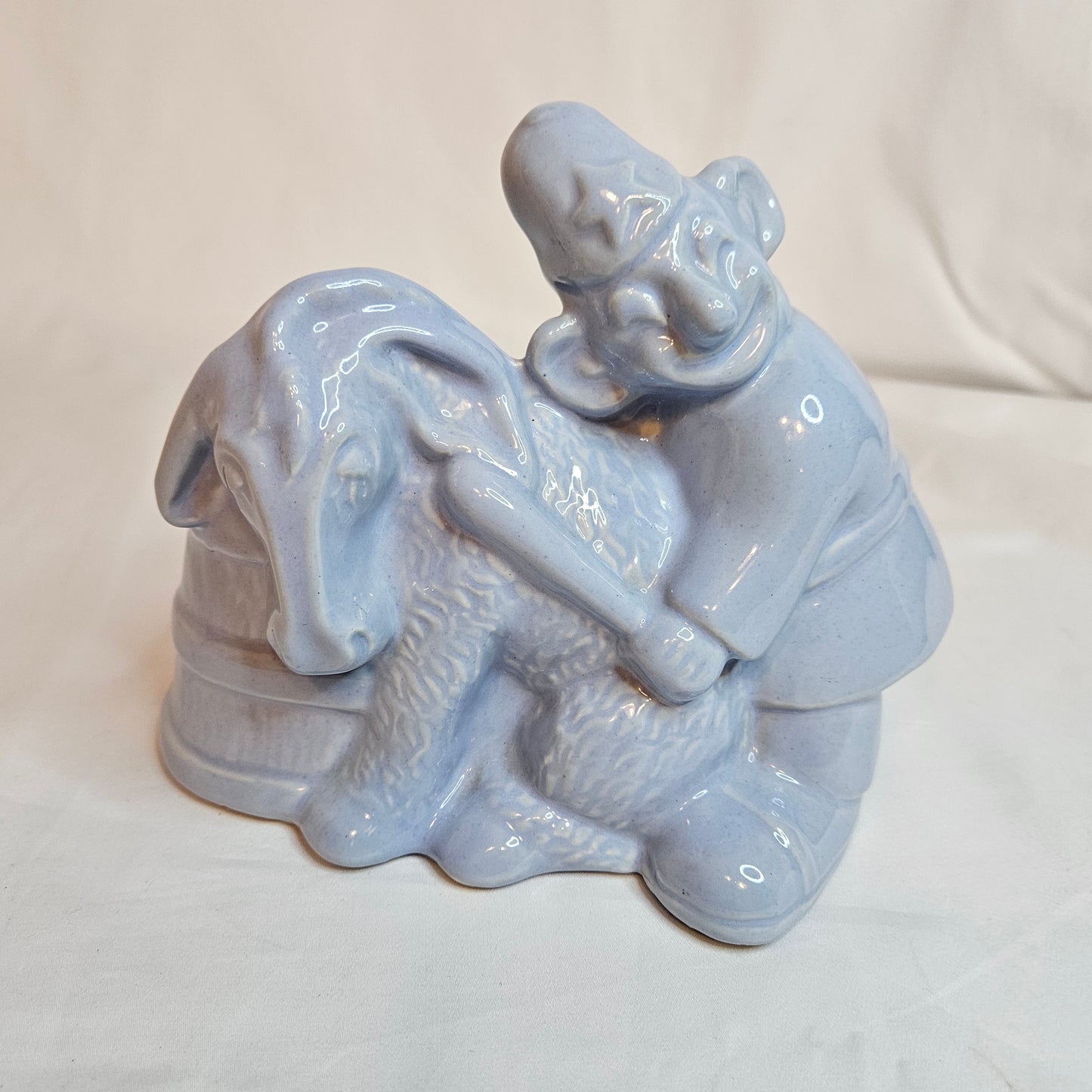 Vintage Niloak Circus Clown & Donkey planter, designed by Joe Alley, 1940s