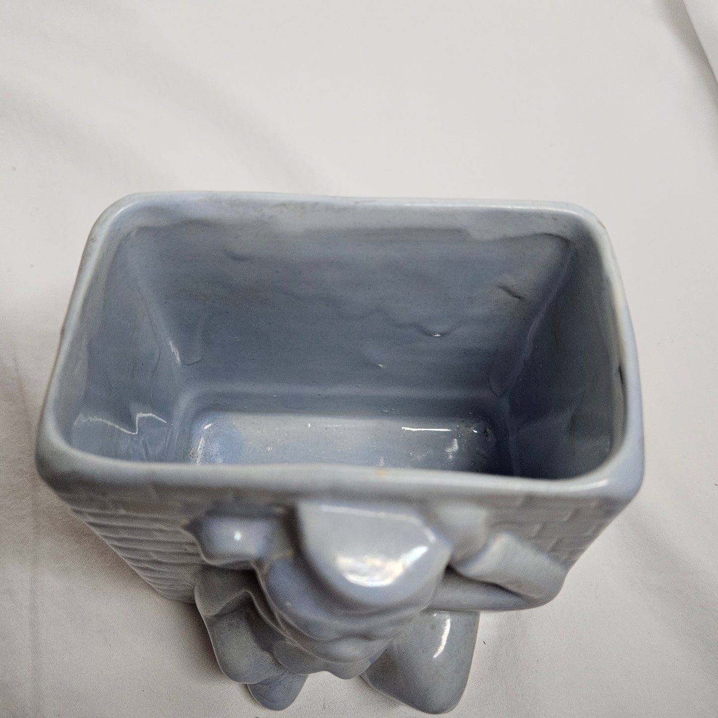 Vintage Niloak Circus Monkey planter, light blue, 4" tall