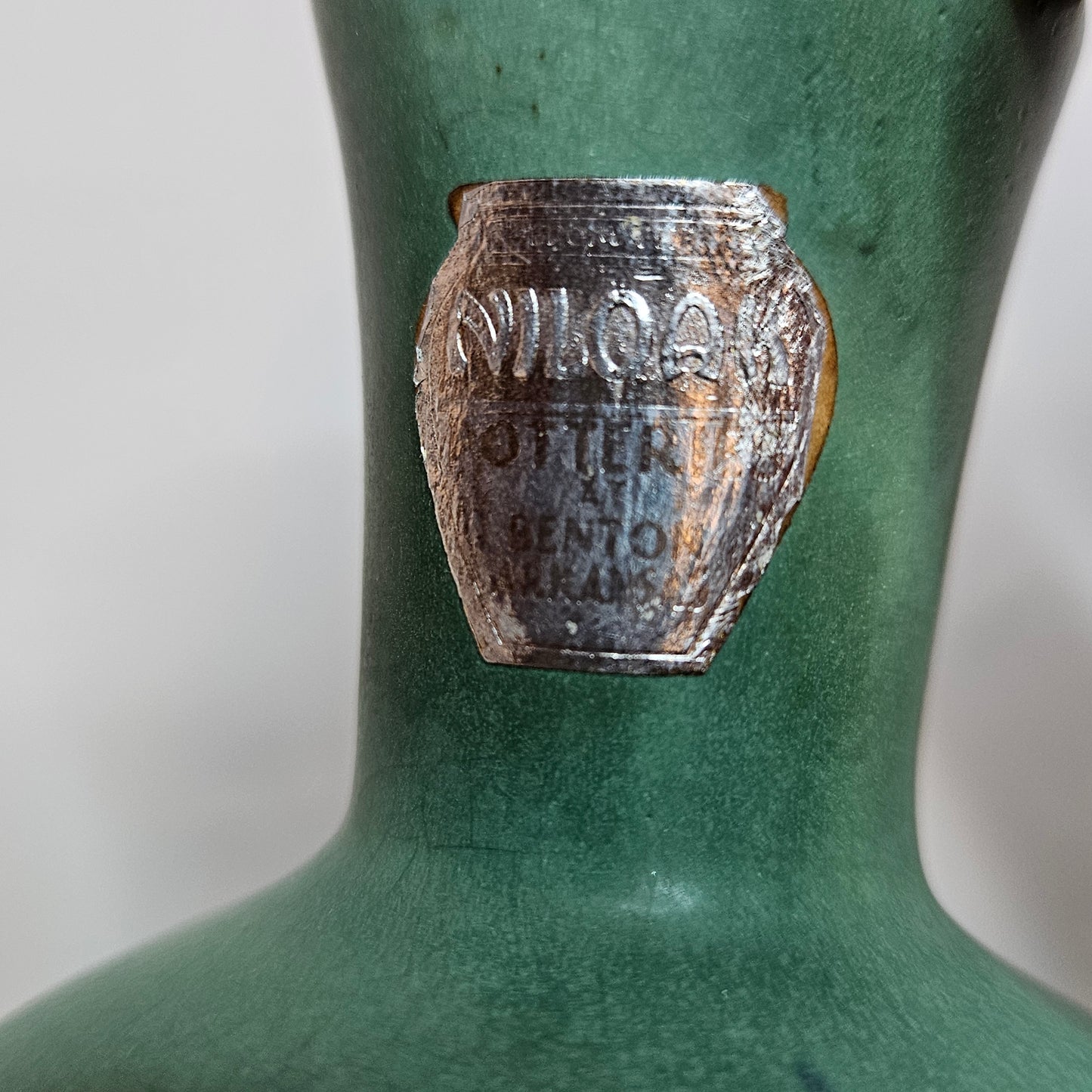 Vintage Niloak Pottery small green bud vase, 3.75 inches tall