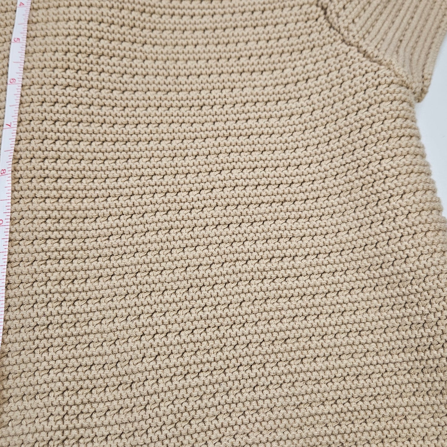 CAbi Beige knit shrug, 100% cotton with fabric rosettes, Medium
