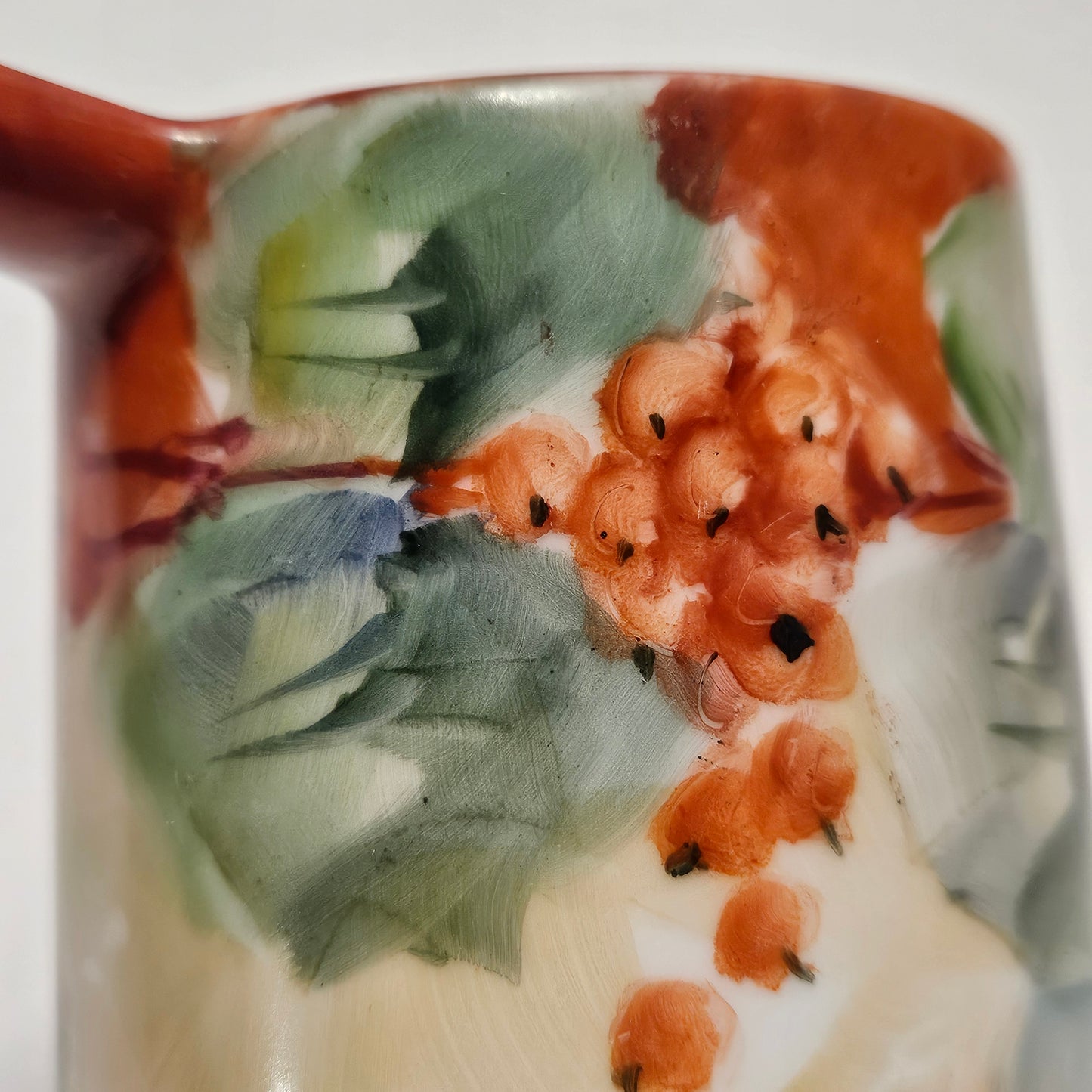 Vintage Imperial PSL Austria handpainted dark orange floral coffee mugs, set of 6