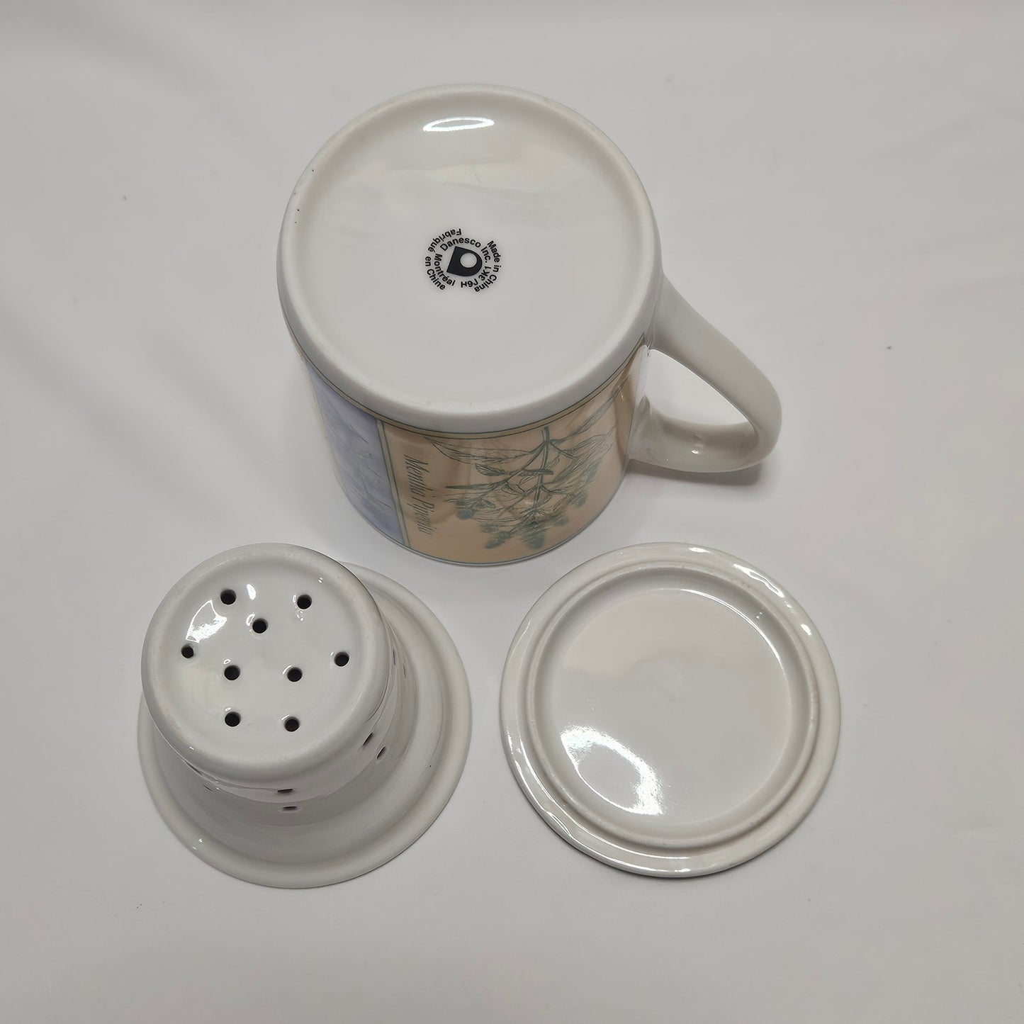 Danesco Ceramic Mug with Tea Infuser, Herbal plant designs