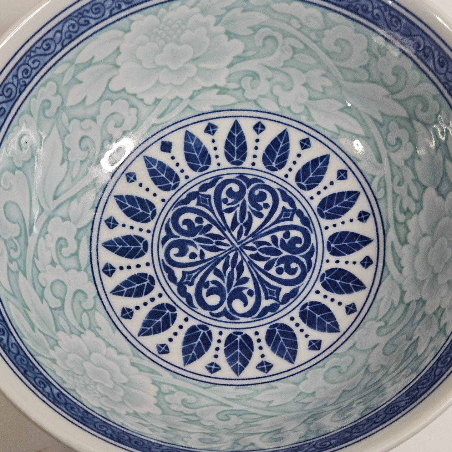 Ramen Bowl, Blue and green geometric design, 8.5 x 3.5 inches