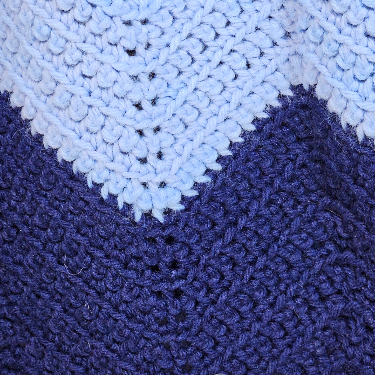 Handmade, large crochet blanket, blue ripple stitch stripes, 71" x 40"