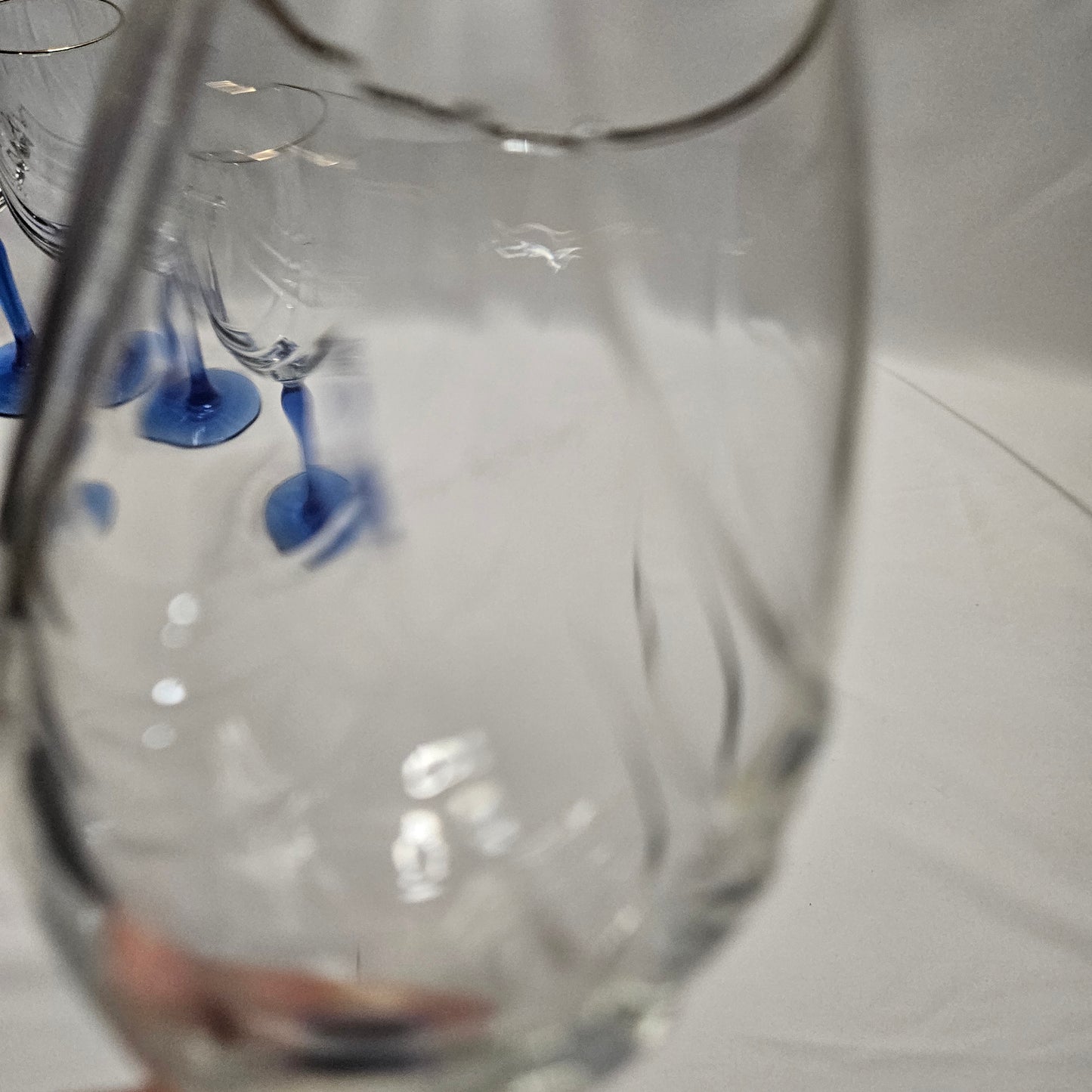 Lenox Gold Rim Cobalt Blue Stem Wine Glasses, 8" tall, Set of 7