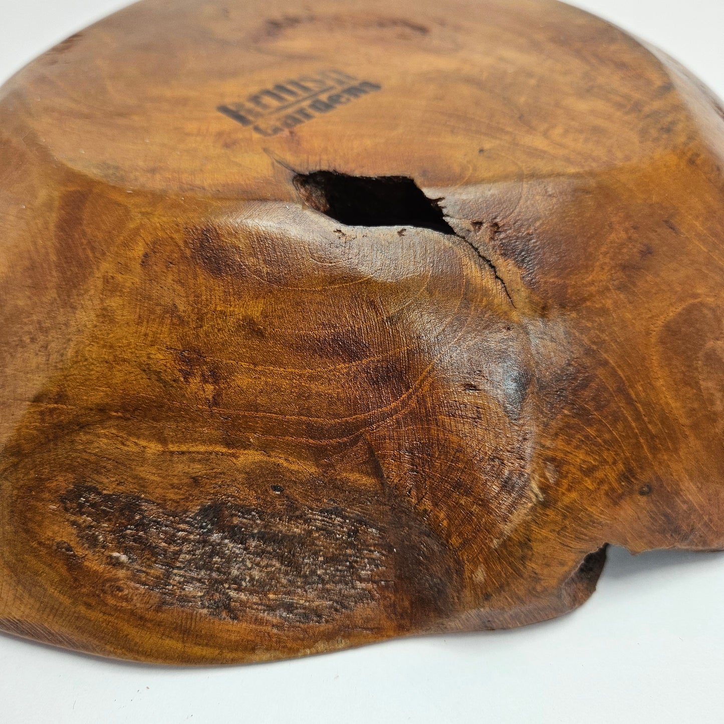 Vintage British Gardens teak decorative bowl, 10 x 11 x 3 inch