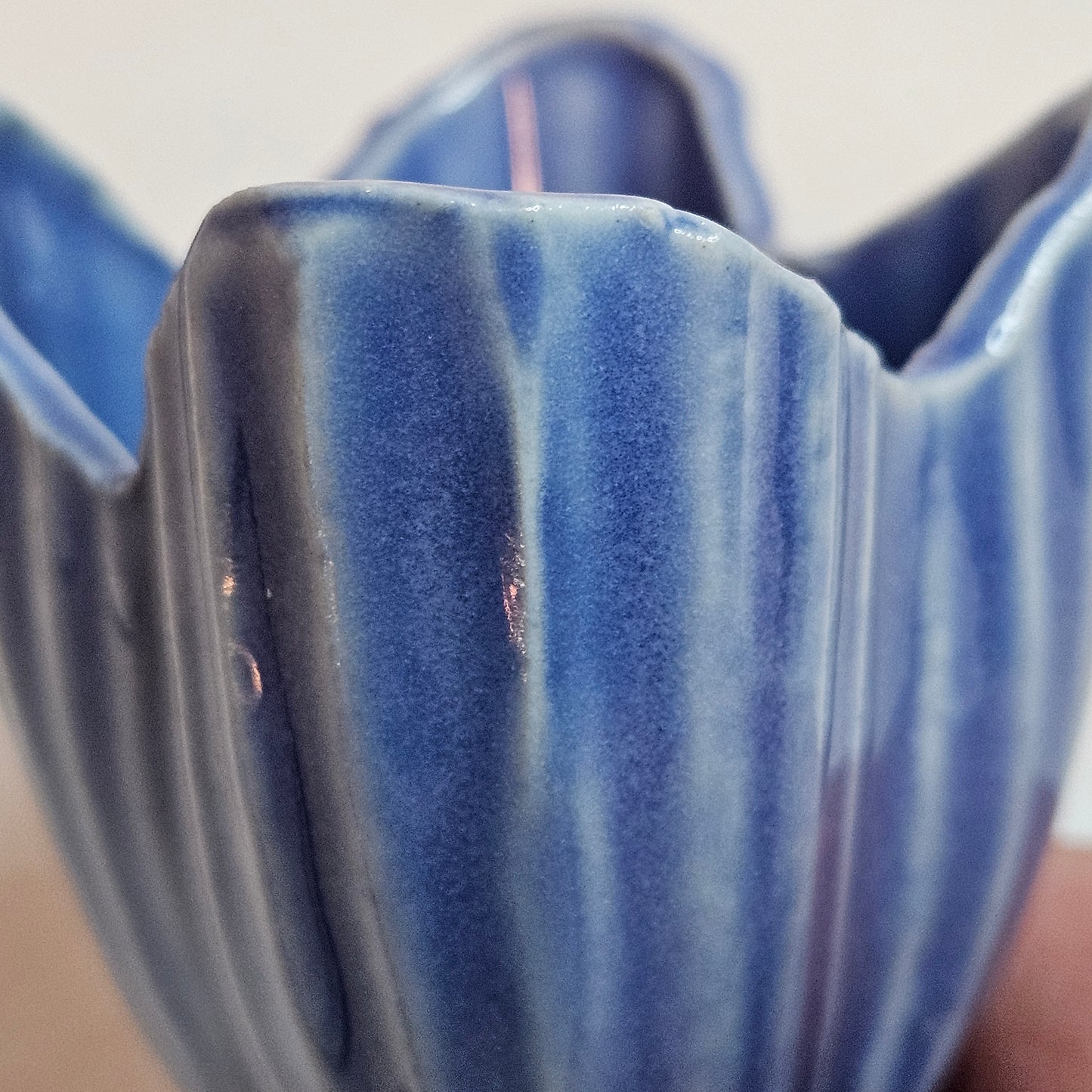 Vintage Niolak scalloped small vase, 3 inches, Ozark Blue, 1940s