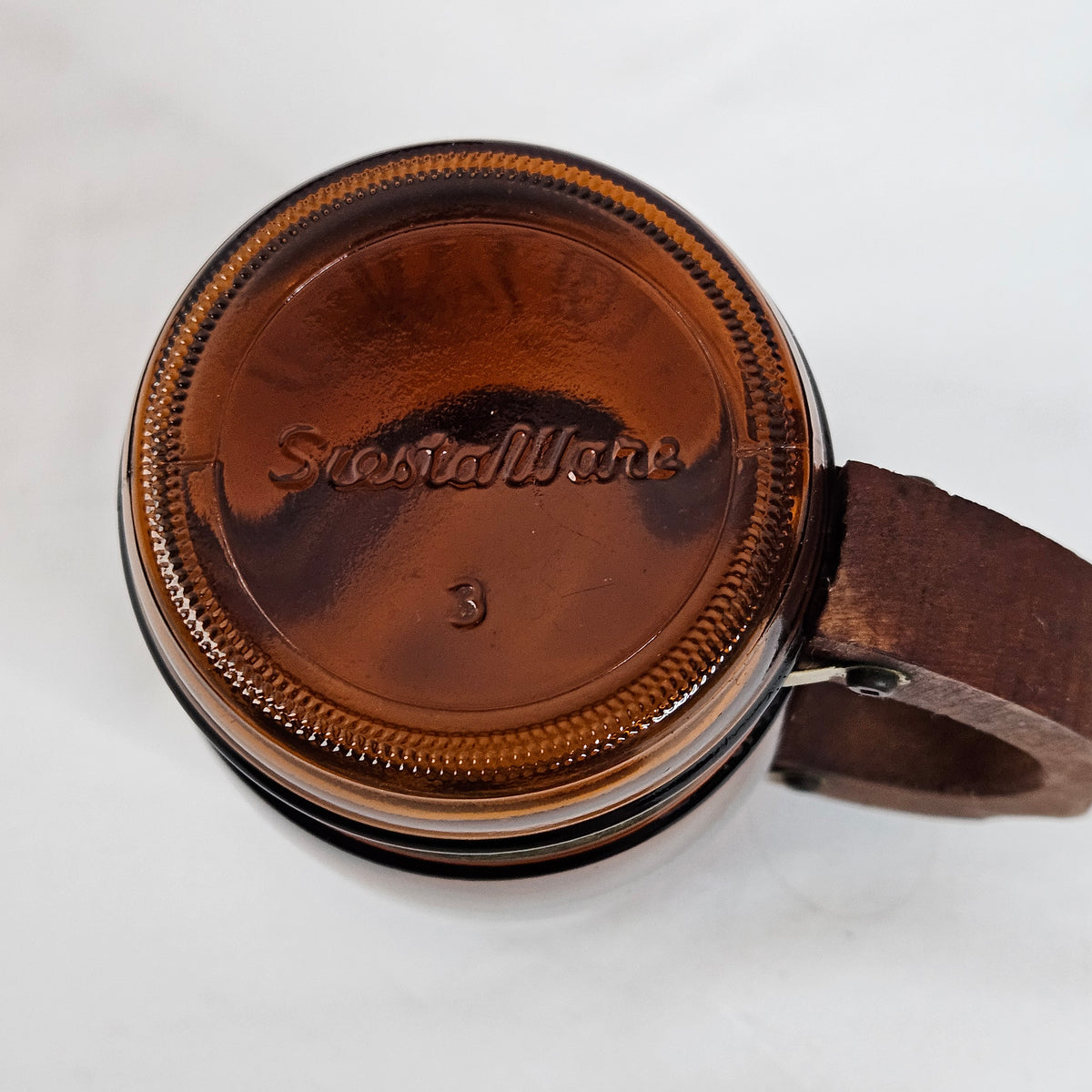 Vintage SiestaWare brown glass mugs, wooden handles, mix and match