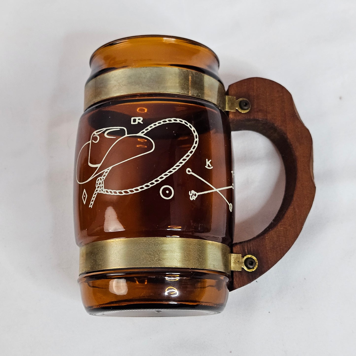 Vintage SiestaWare brown glass mugs, wooden handles, mix and match