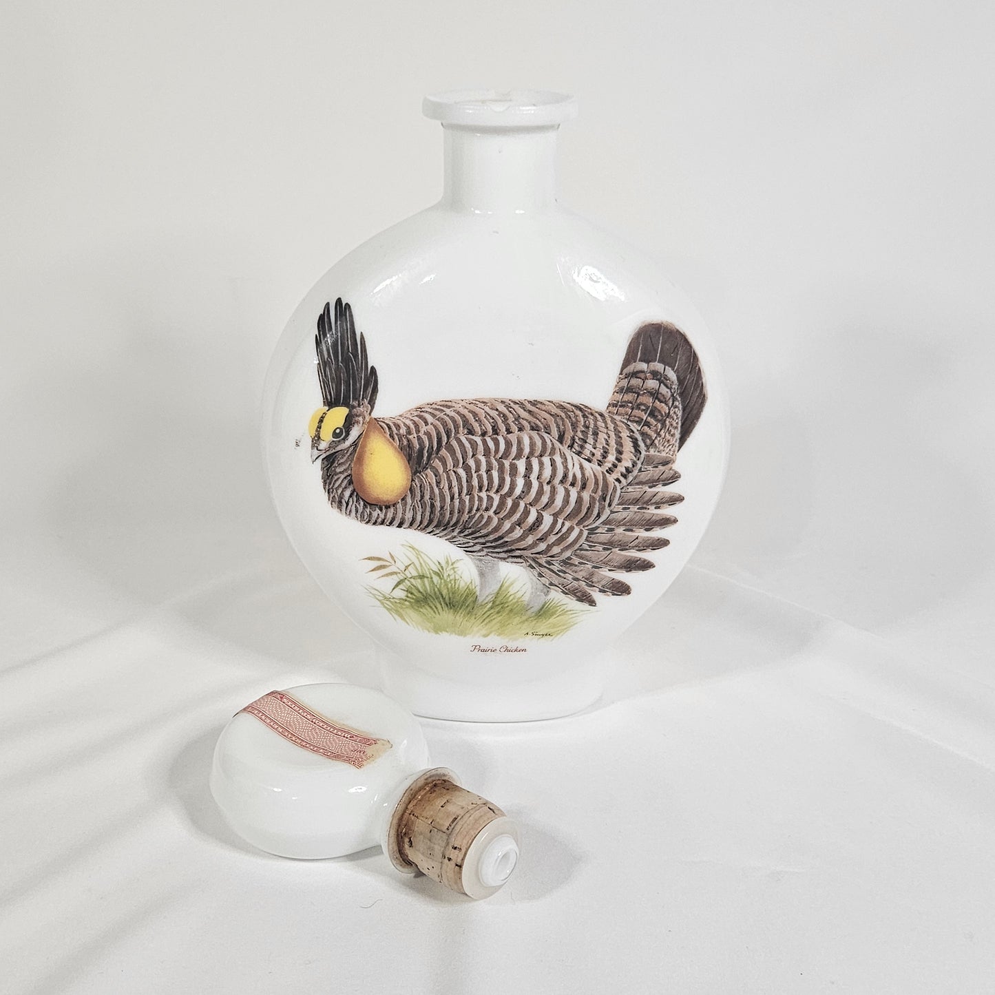 Dant Distillery Vintage Milk Glass Whiskey Decanters, Field Birds