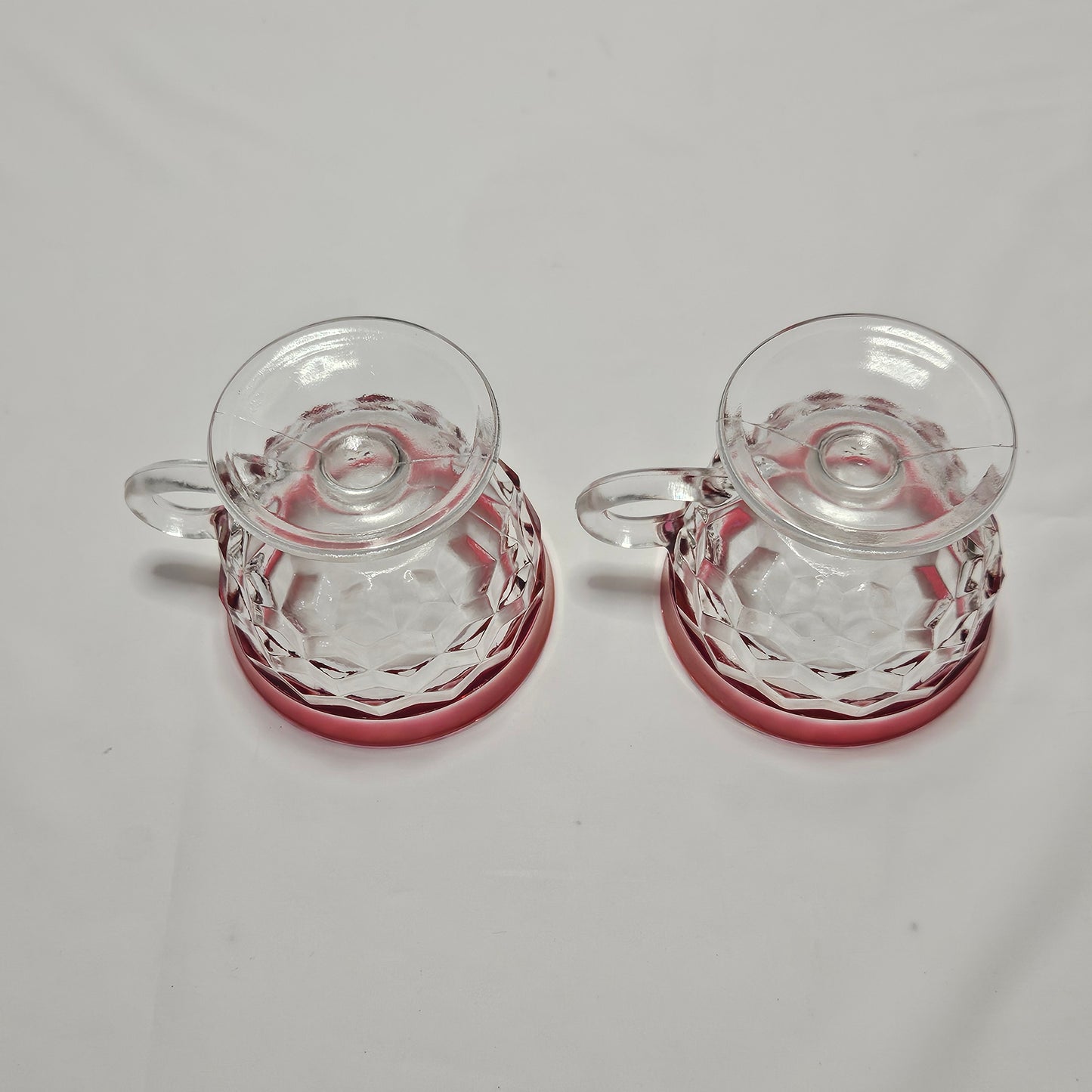 Vintage Indiana Ruby Red Diamond Point Footed Punch Cups, 2 cups