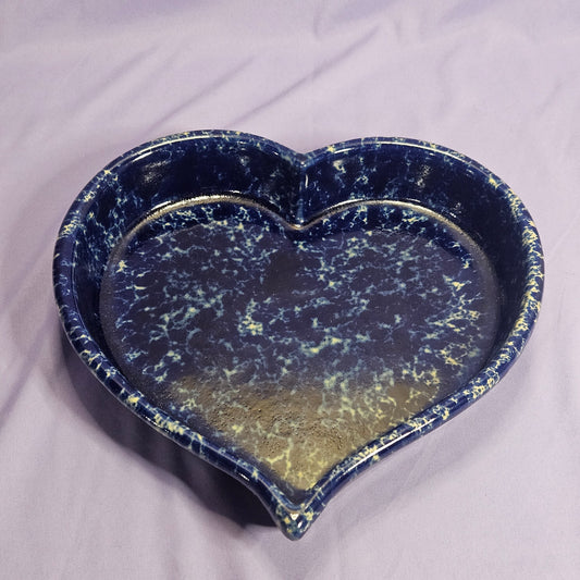 Bennington Potters 1951dg Blue Agate heart shaped 12" baking dish