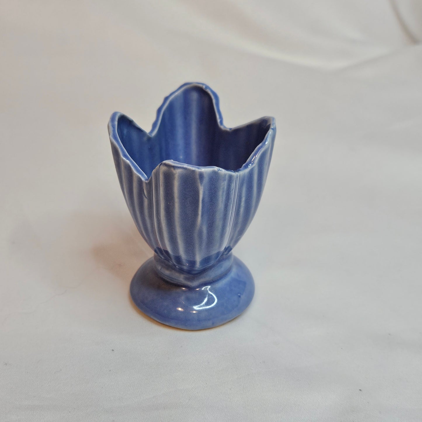 Vintage Niolak scalloped small vase, 3 inches, Ozark Blue, 1940s