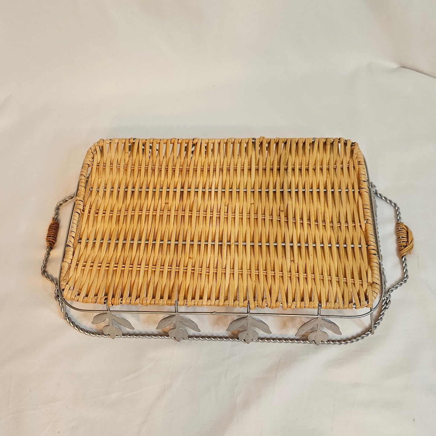 Vintage wicker and aluminum serving basket