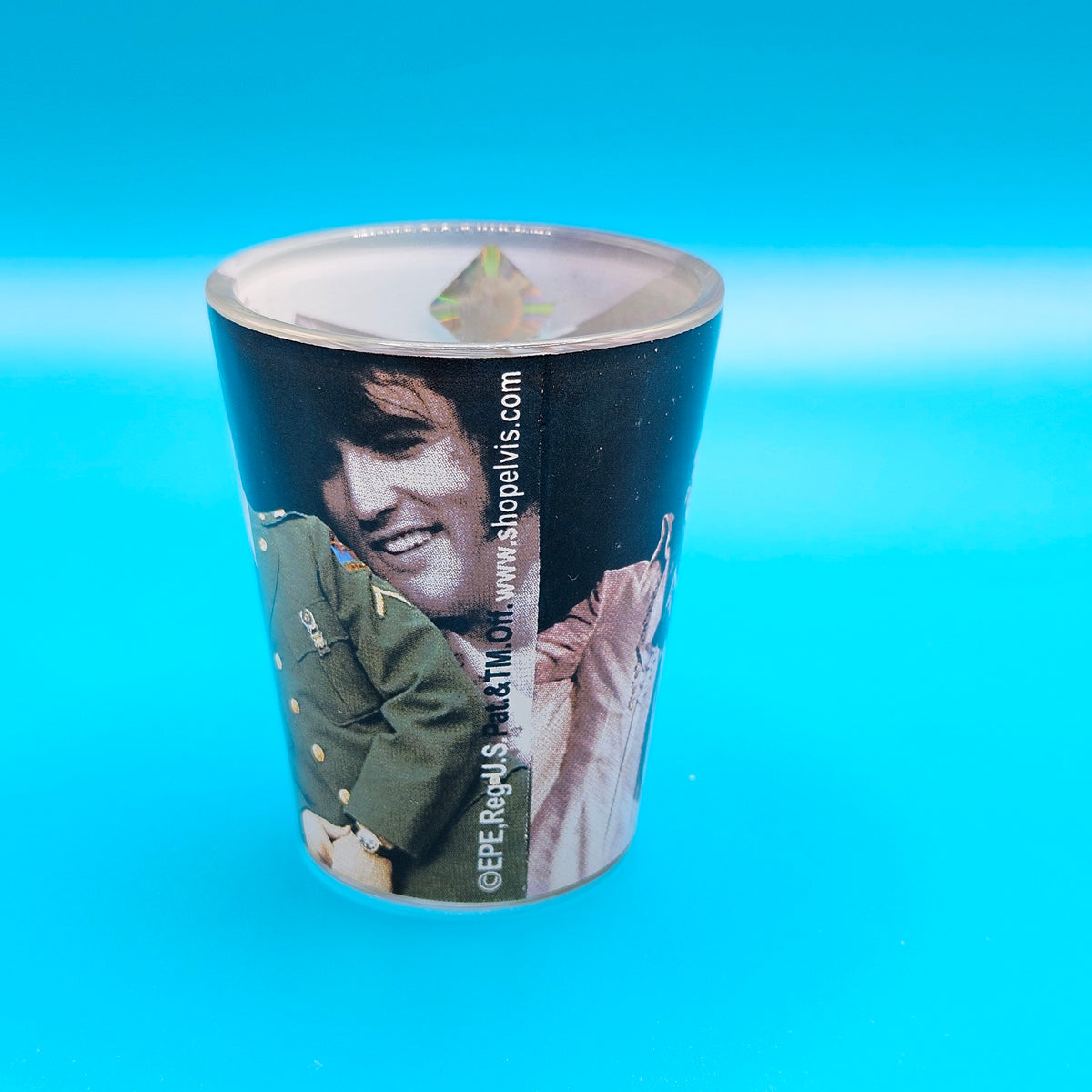 Elvis shot glass, short, photo collage