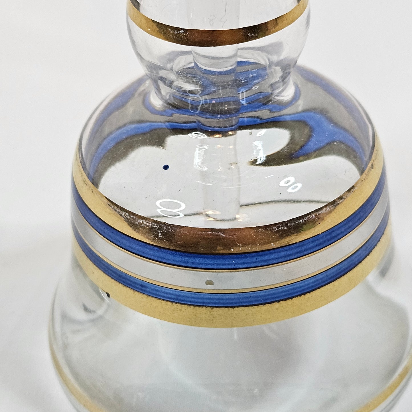 Vintage Perfume decanter with gold and blue stripes, 6 inches tall