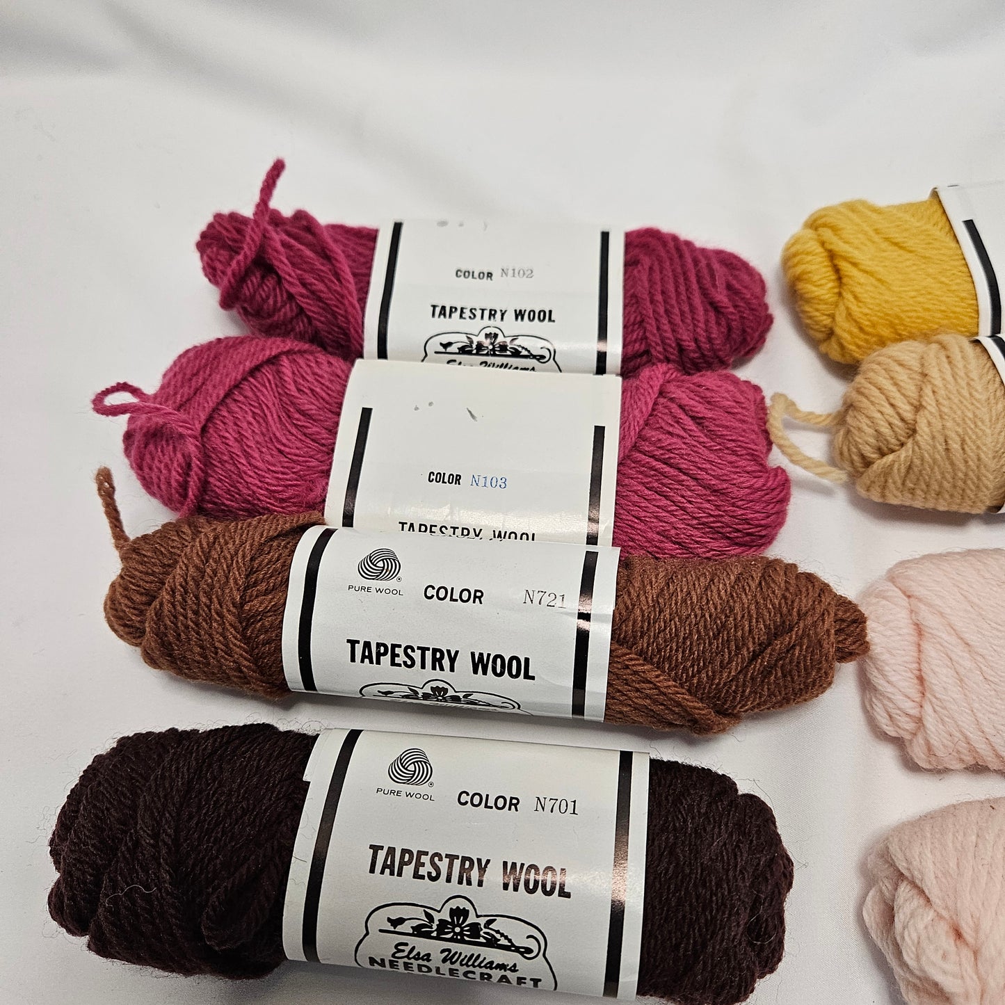 Vintage Tapestry Wool Yarn, Elsa Williams Needlecraft Collections, lot of 8 skeins