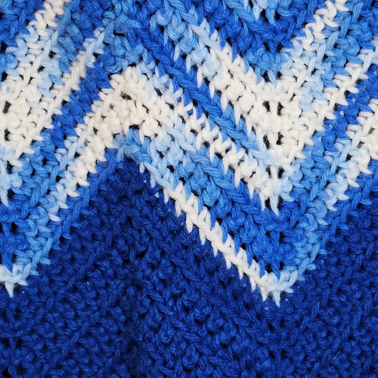 Handmade, large crochet blanket, blue ripple stitch stripes, 71" x 40"