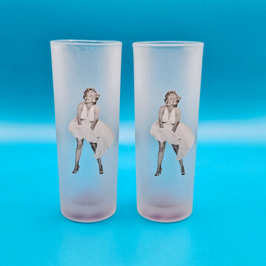 Marilyn Monroe tall quote shot glasses, pair, Bernard of Hollywood