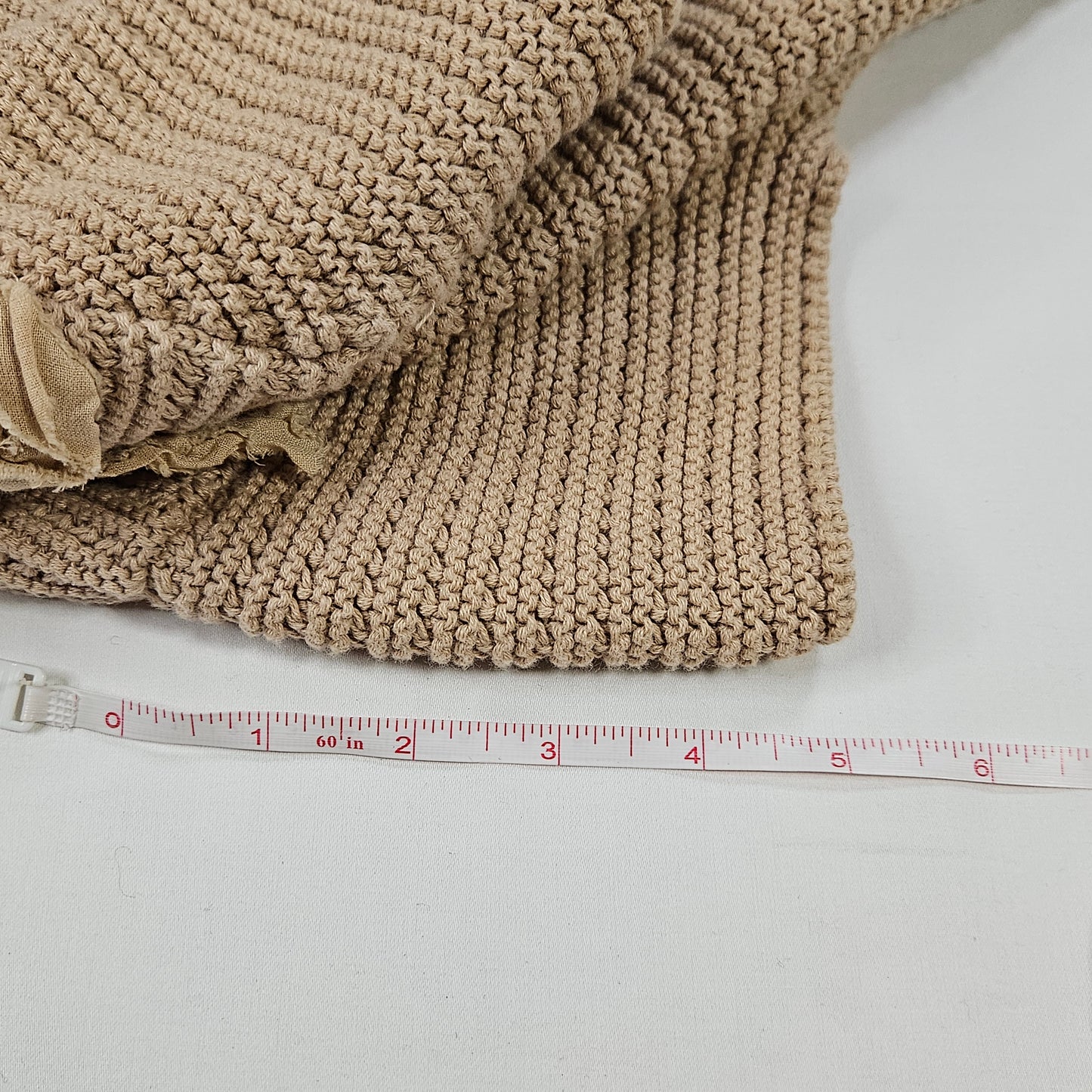 CAbi Beige knit shrug, 100% cotton with fabric rosettes, Medium