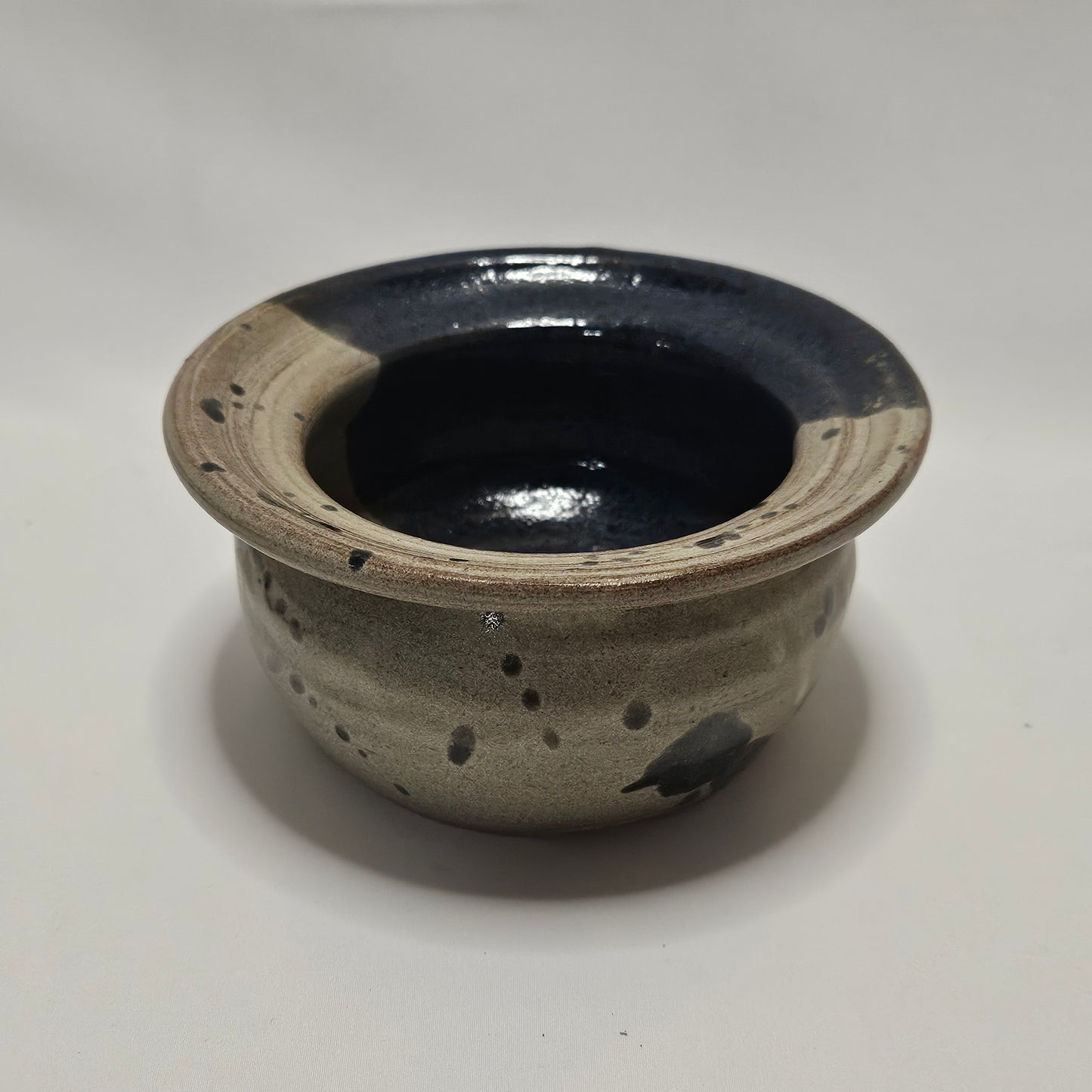 Vintage, Hand-thrown Studio Pottery rummed bowl, sigbed by artist Kathy Truders, Navy and Brown asymmetric glaze