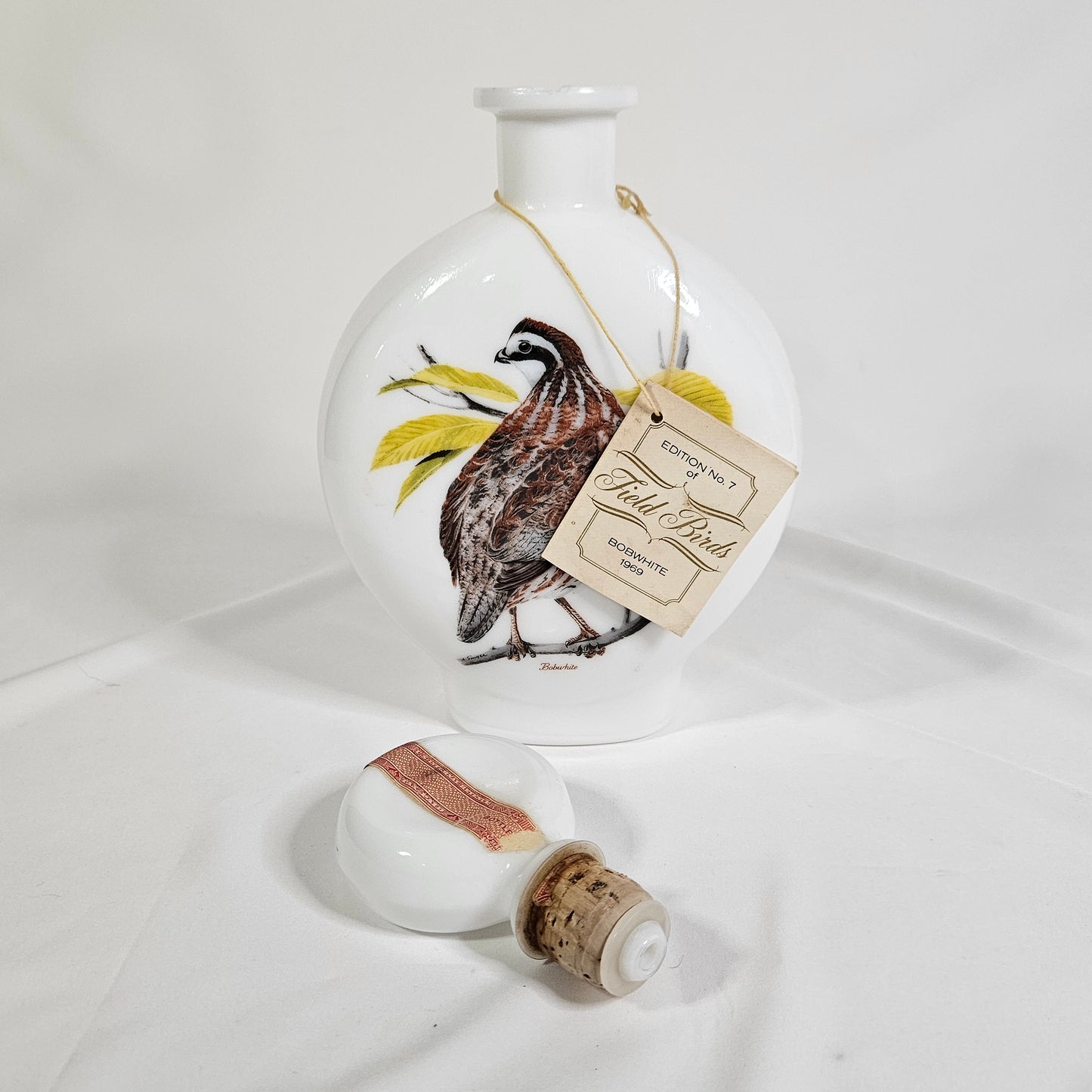 Dant Distillery Vintage Milk Glass Whiskey Decanters, Field Birds