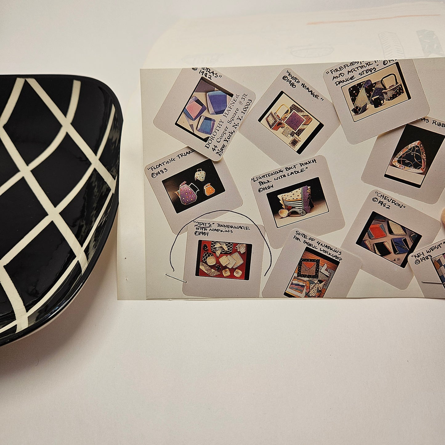 RARE Vintage Dorothy Hafner STATS Porcelain black lattice serving bowl 1985