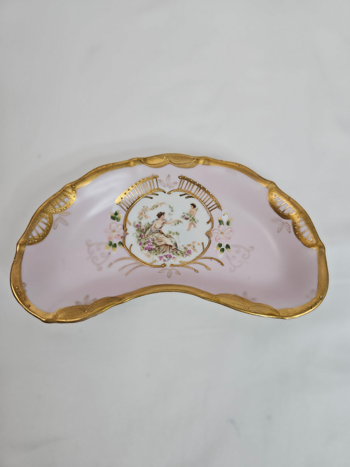 Vintage Ardalt Lenwile Fine China lavender and gold hand painted crescent dish