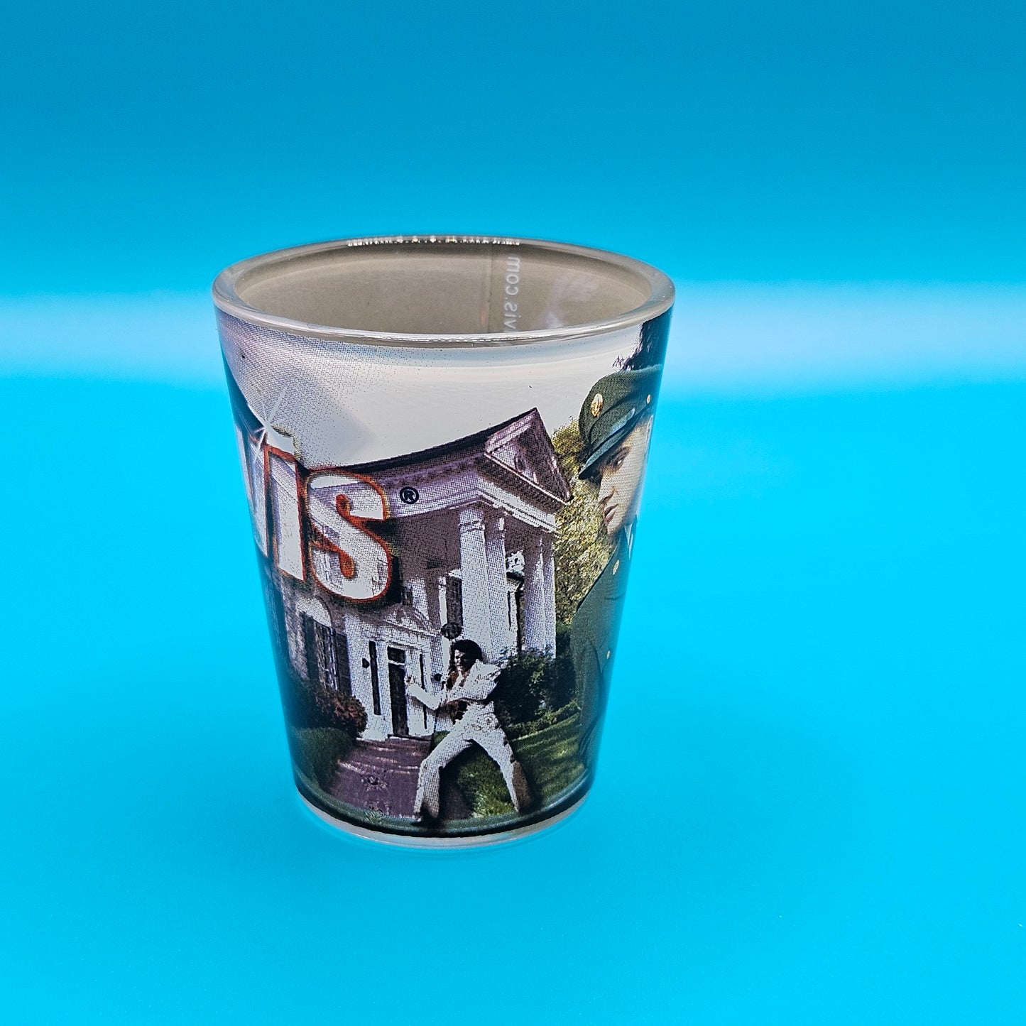 Elvis shot glass, short, photo collage
