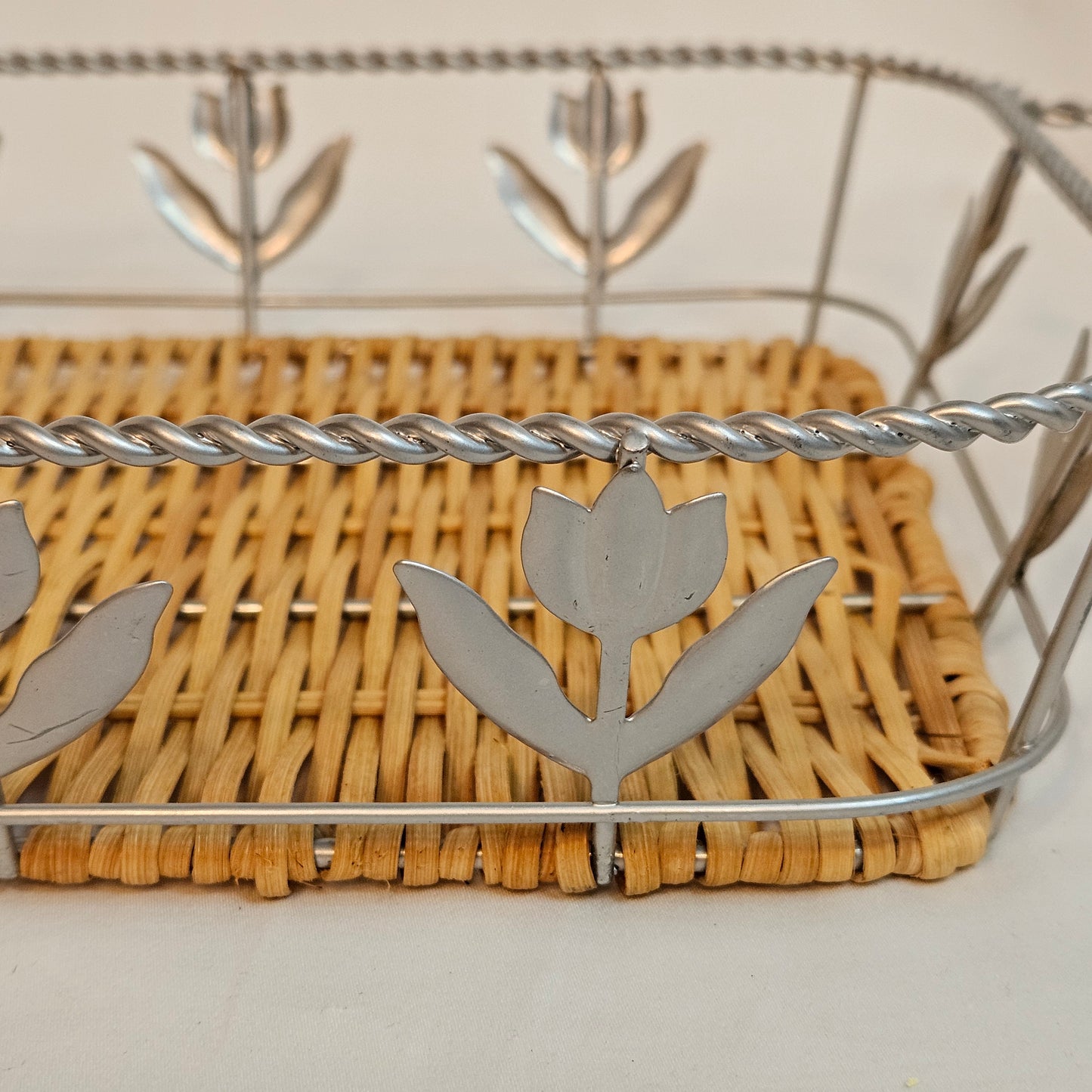 Vintage wicker and aluminum serving basket