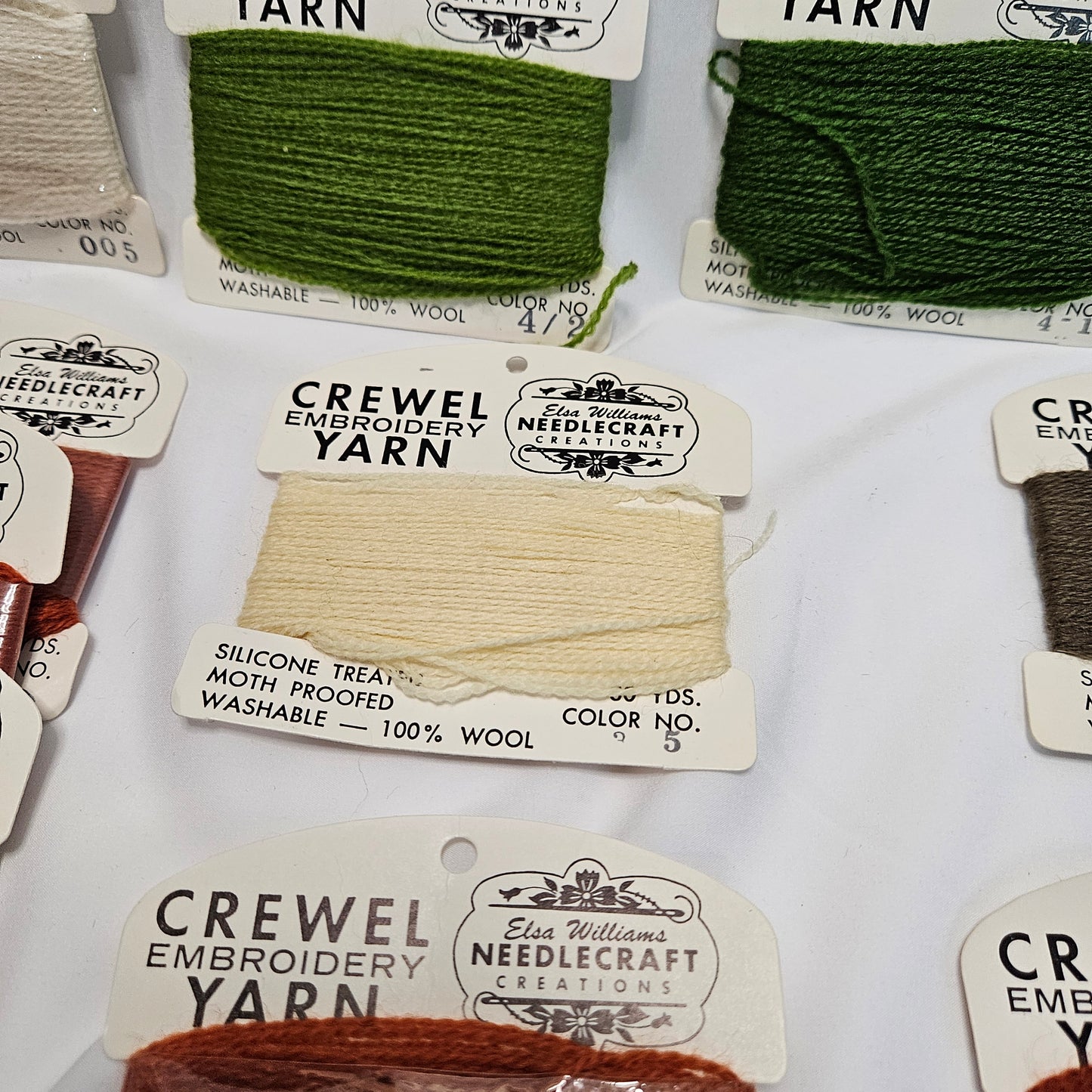 Vintage Crewel Wool Embroidery Yarn, Elsa Williams Needlecraft Collections, lot of 14 cards