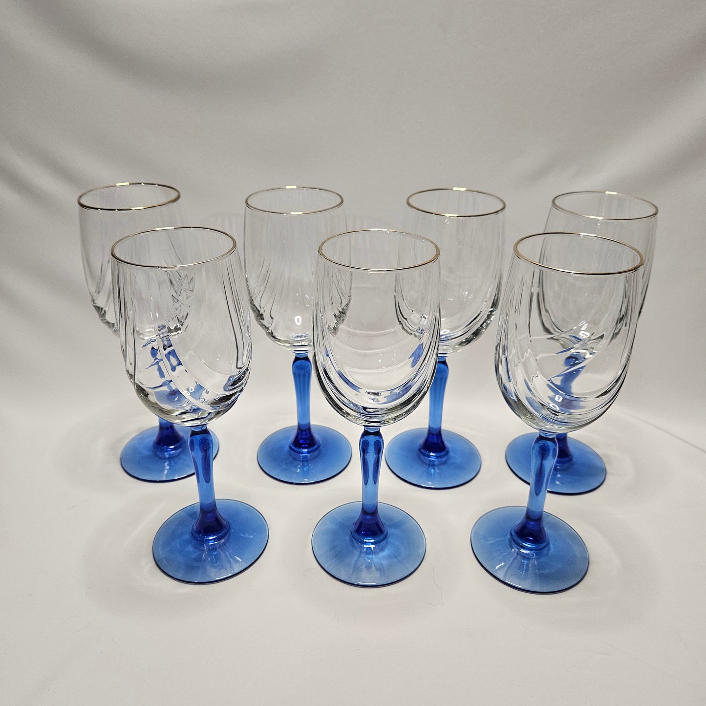 Lenox Gold Rim Cobalt Blue Stem Wine Glasses, 8" tall, Set of 7