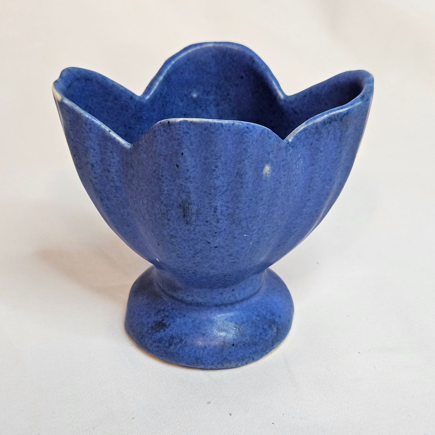 Vintage Niolak scalloped small vase, 3 inches, Ozark Blue, 1940s