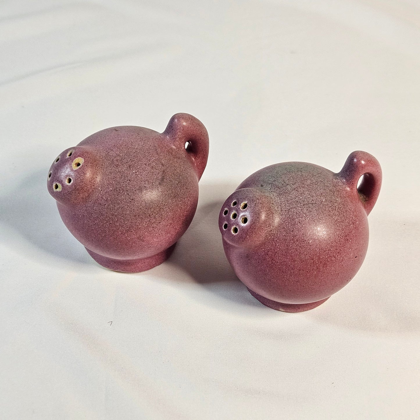 Niloak Pottery, vintage round salt and pepper shakers,  1940s